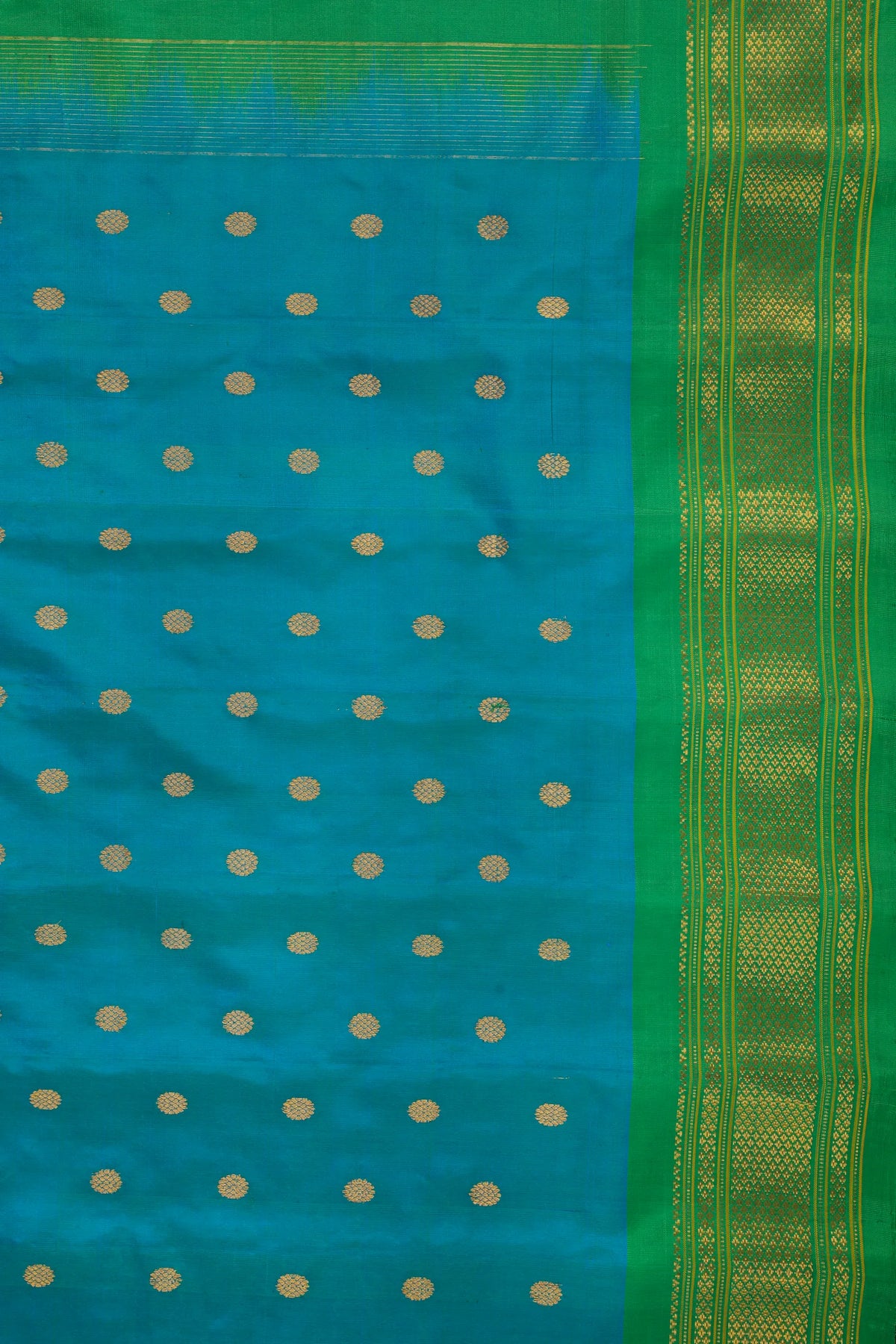 Peacock Blue Handloom Pure Silk Gadwal Saree - Kalanjali Paithani