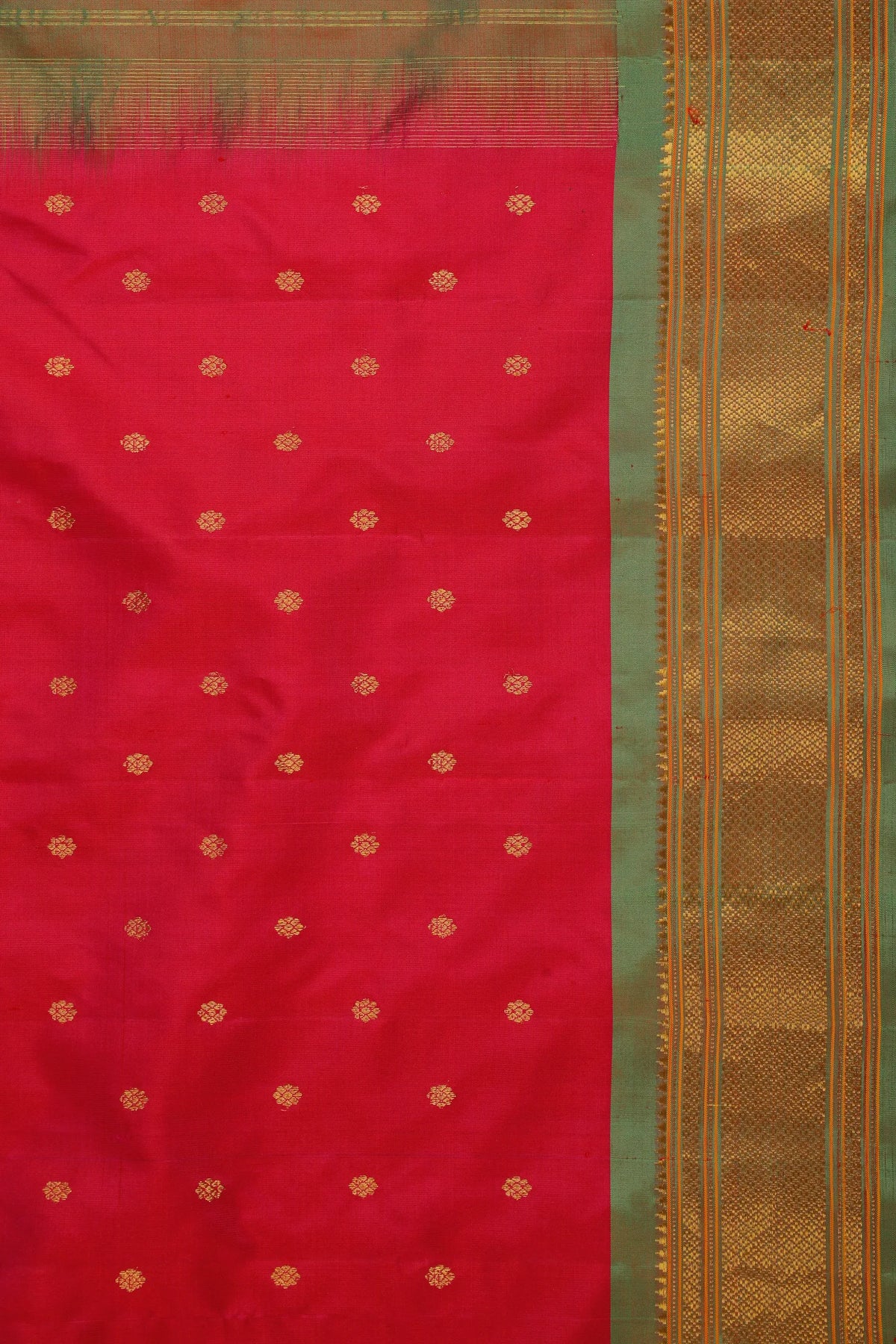 Red Handloom Pure Silk Gadwal Saree - Kalanjali Paithani