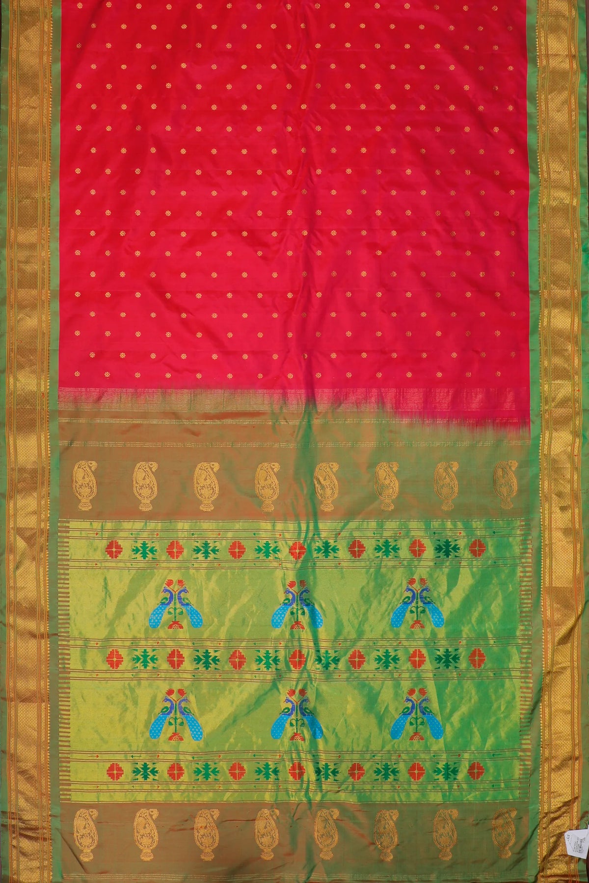 Red Handloom Pure Silk Gadwal Saree - Kalanjali Paithani