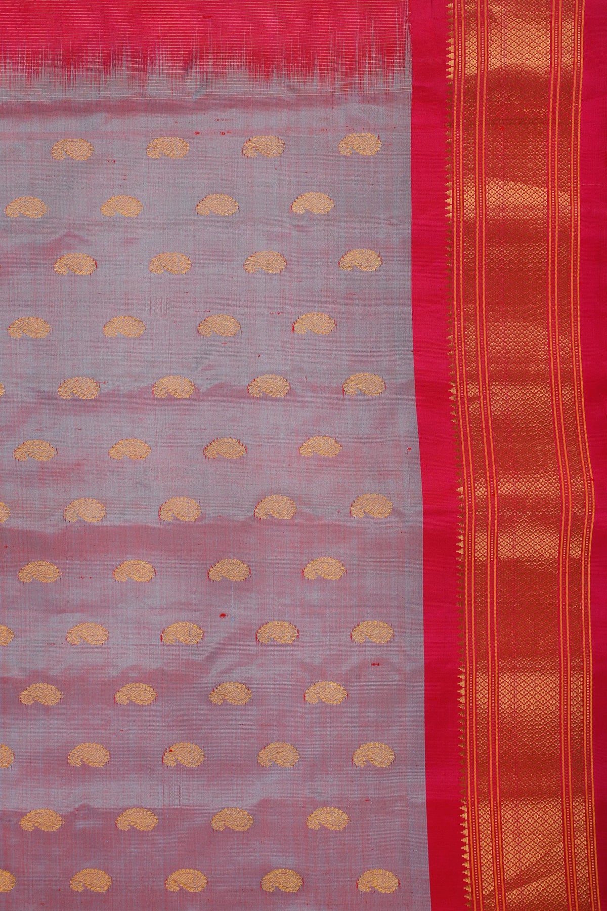Grey Handloom Pure Silk Gadwal Saree - Kalanjali Paithani