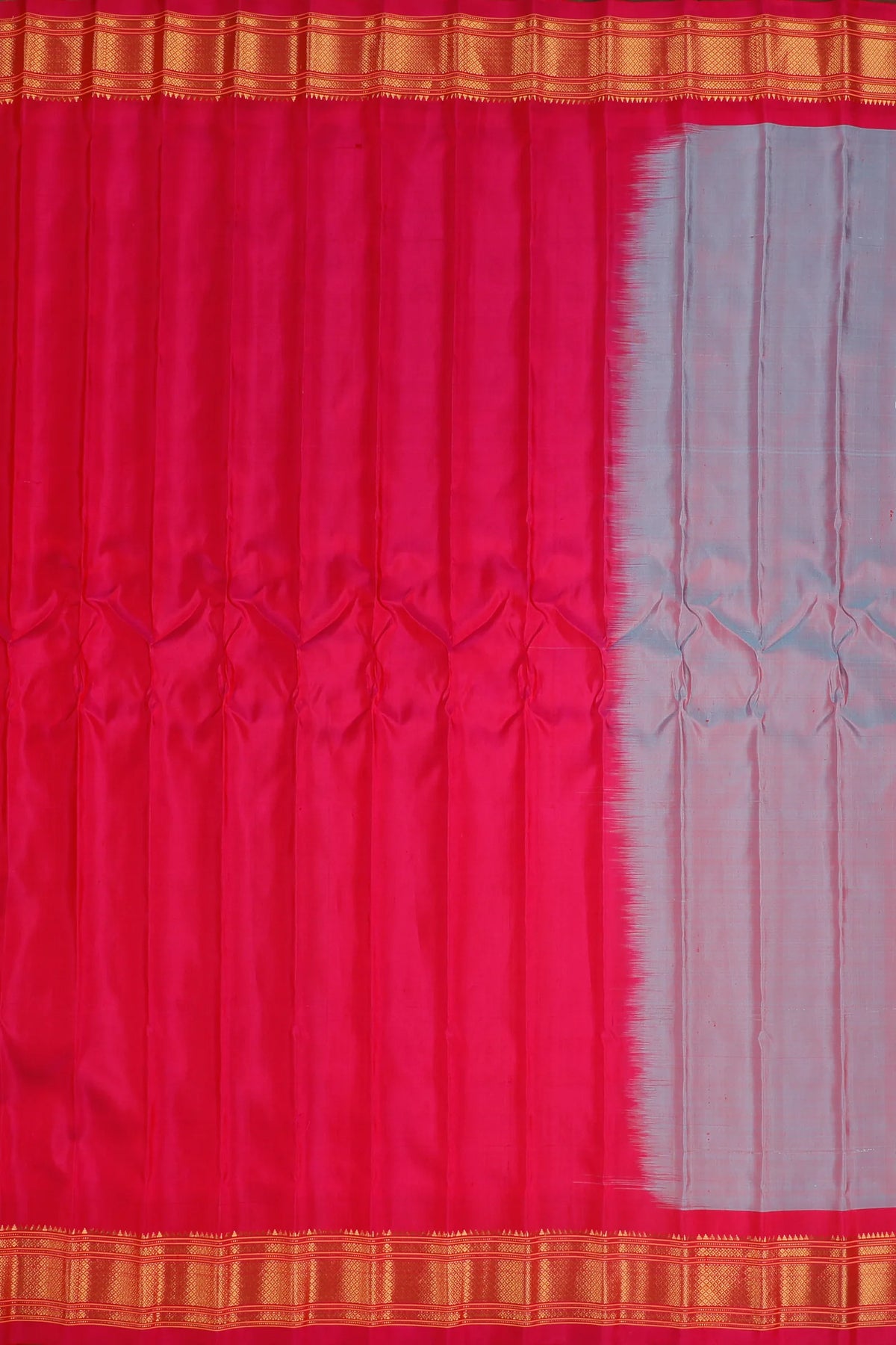 Grey Handloom Pure Silk Gadwal Saree - Kalanjali Paithani