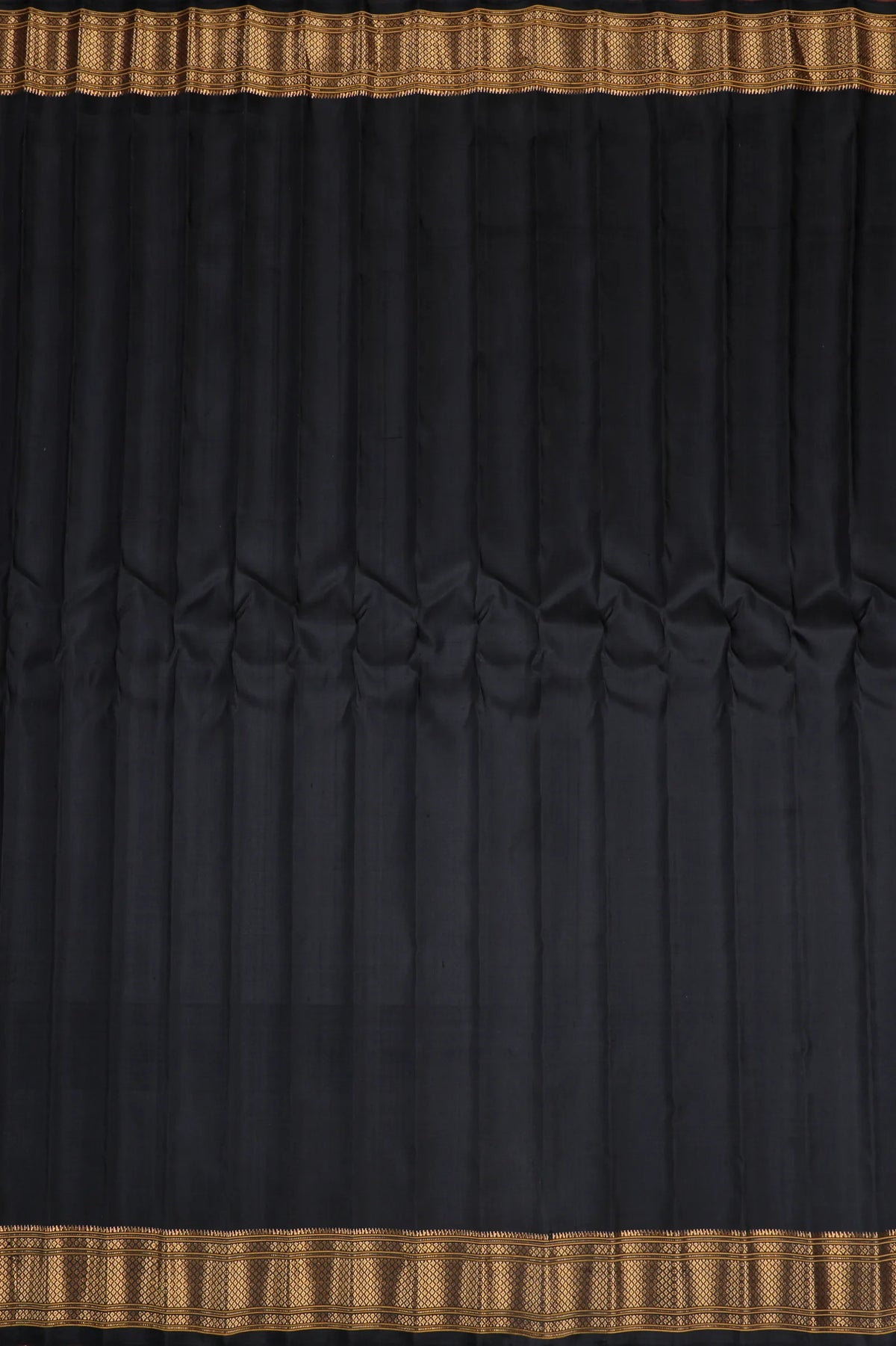 Jet Black Handloom Pure Silk Gadwal Saree - Kalanjali Paithani