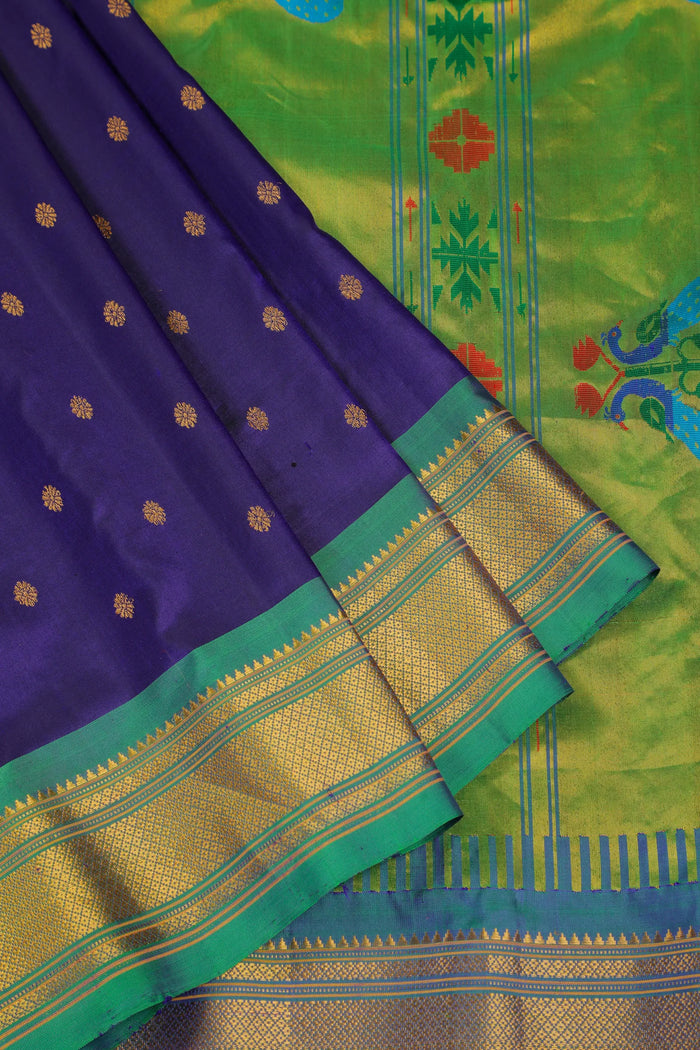 Navy Blue Handloom Pure Silk Gadwal Saree - Kalanjali Paithani