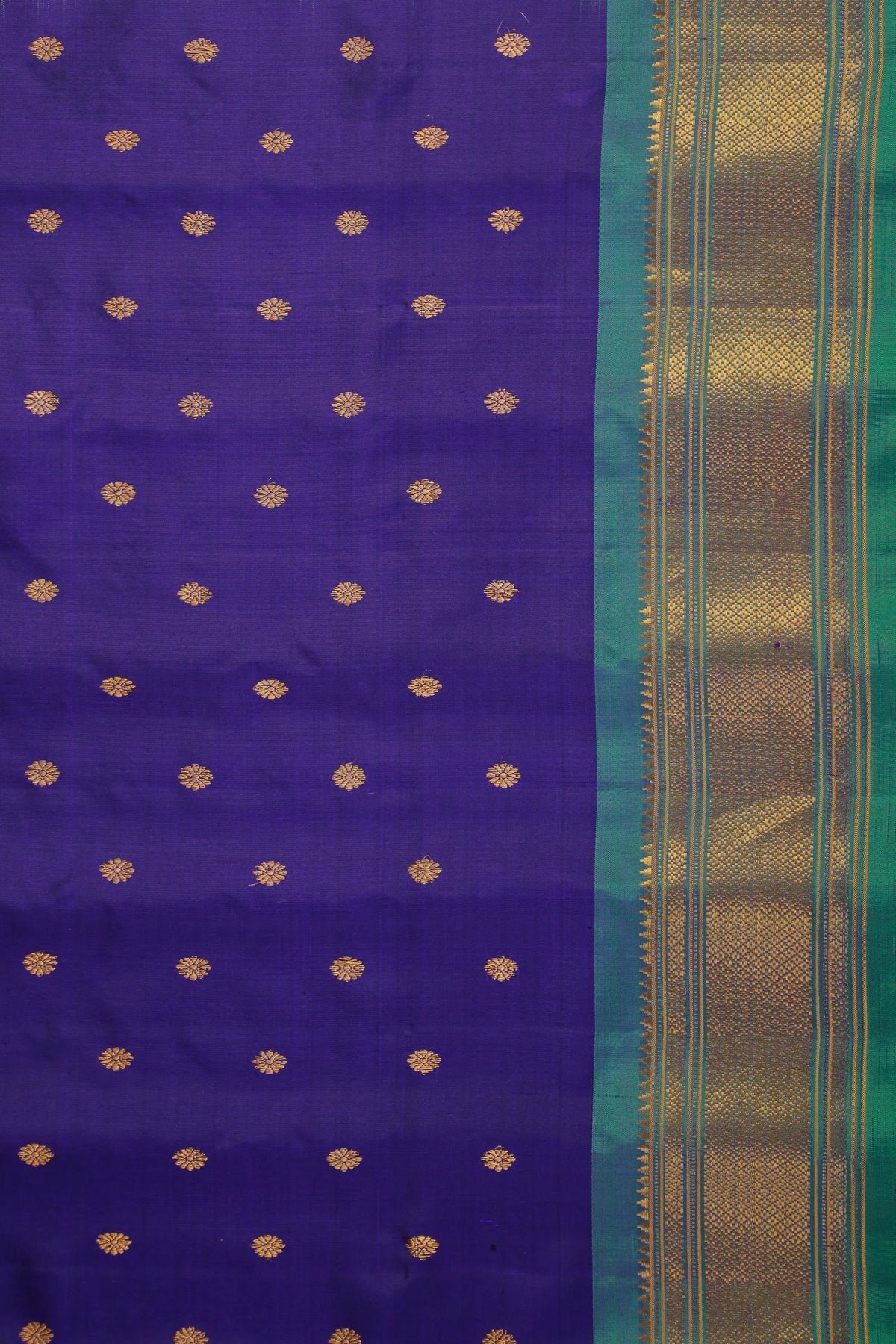 Navy Blue Handloom Pure Silk Gadwal Saree - Kalanjali Paithani
