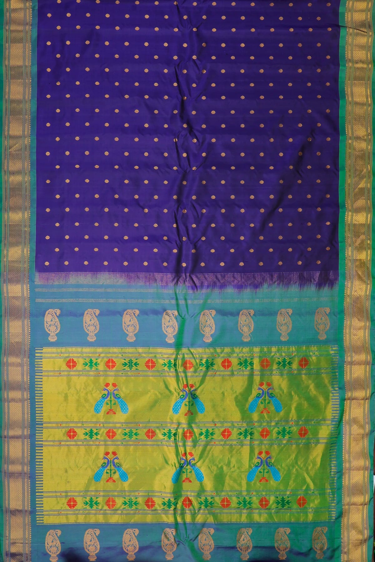 Navy Blue Handloom Pure Silk Gadwal Saree - Kalanjali Paithani