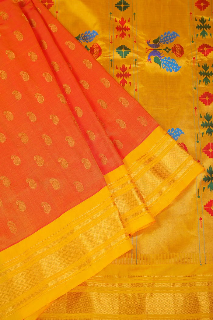 Lemon Yellow Handloom Pure Silk Gadwal Saree - Kalanjali Paithani