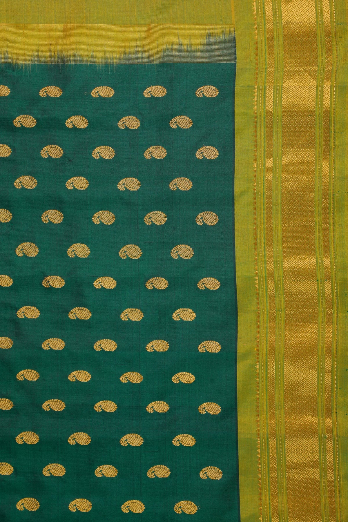 Bottle Green Handloom Pure Silk Gadwal Saree - Kalanjali Paithani