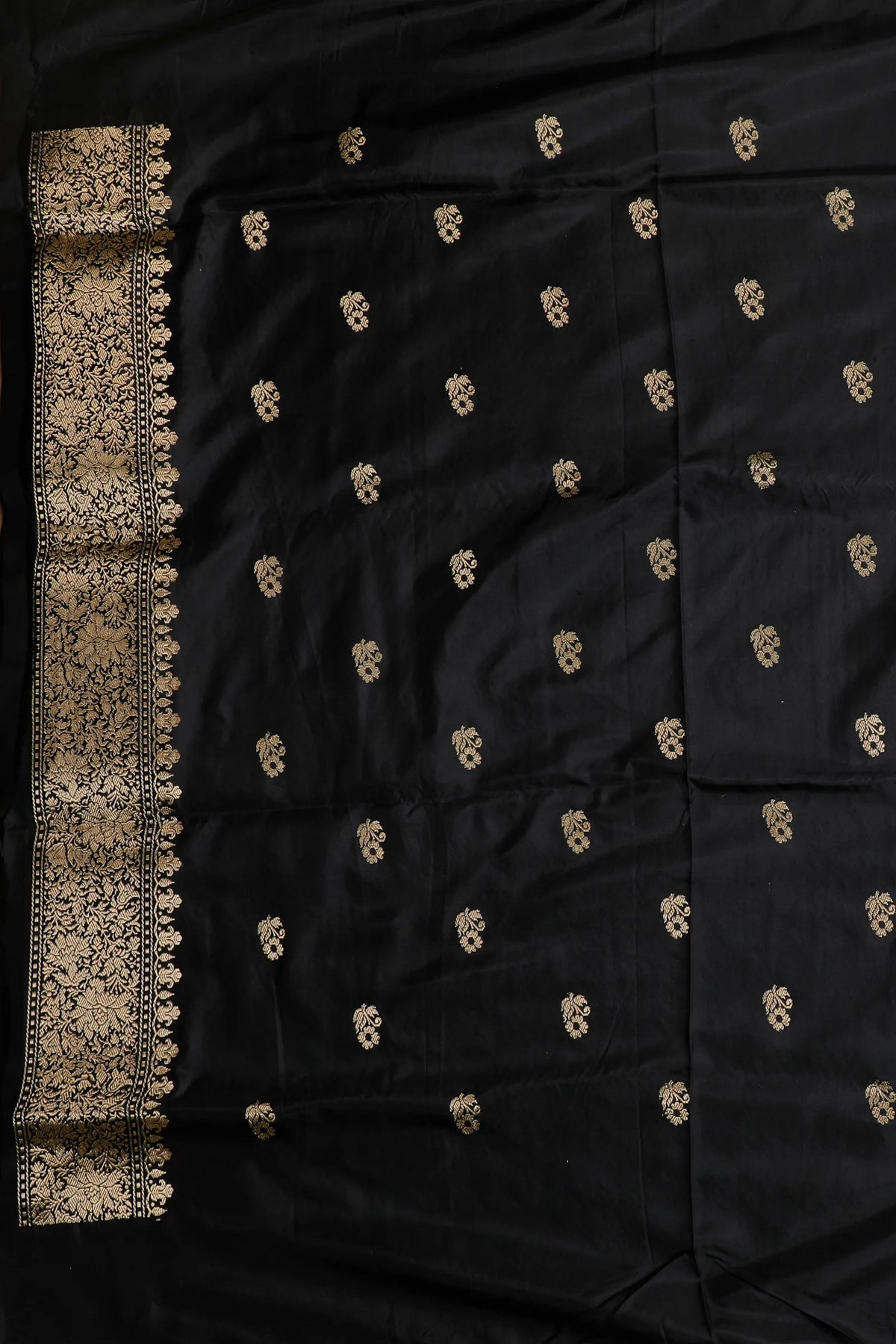 Jet Black Real Zari Pure Silk Benarasi Saree - Revival Design