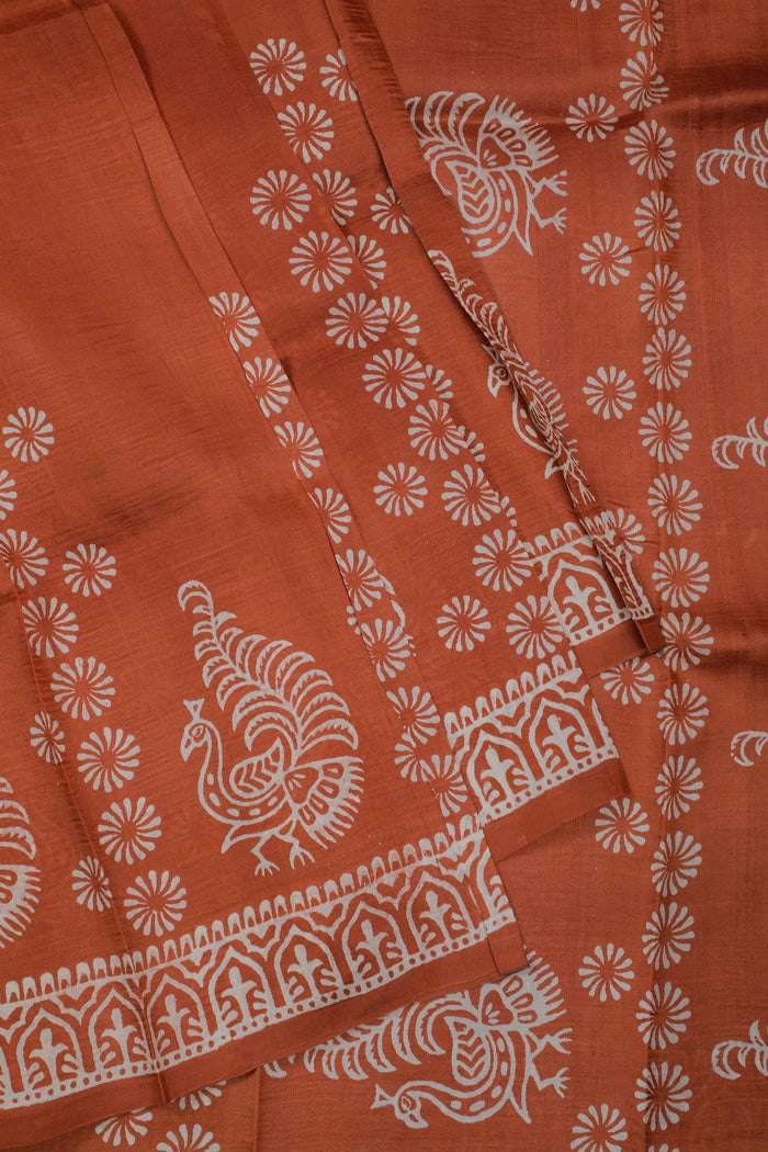 Light Brick Handloom Bishnupura Pure Silk Saree