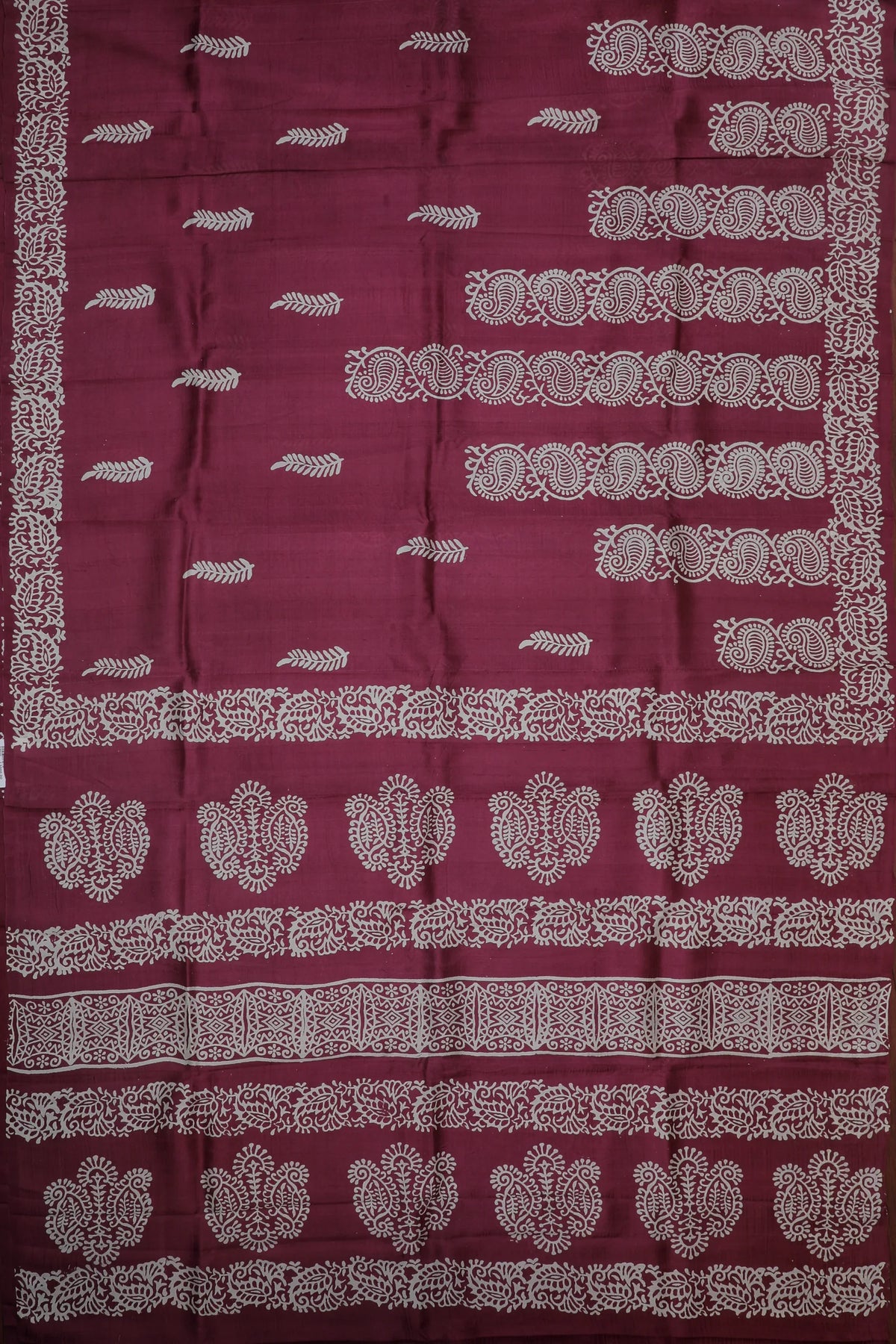Wine Handloom Bishnupura Pure Silk Saree