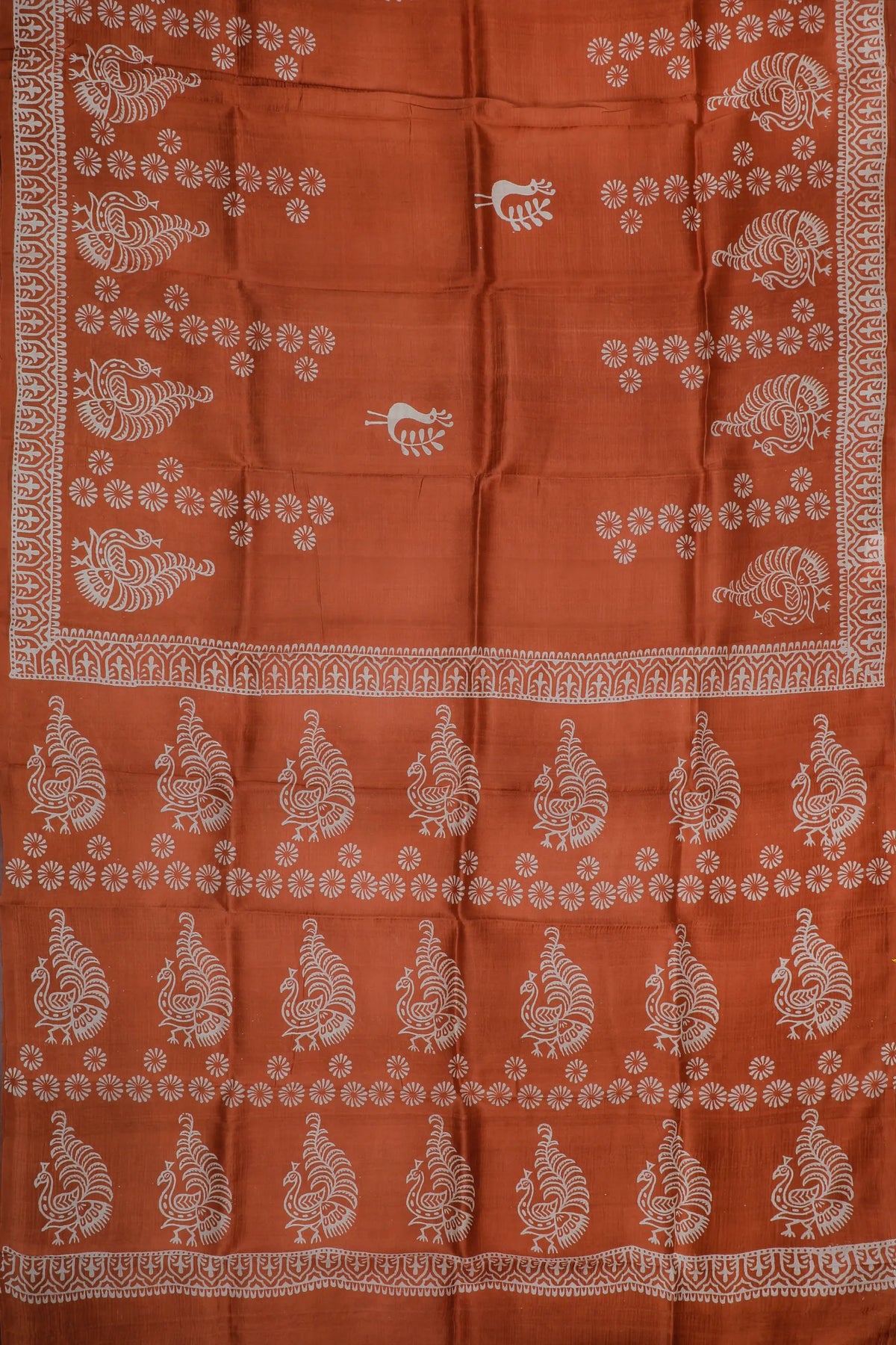 Light Brick Handloom Bishnupura Pure Silk Saree