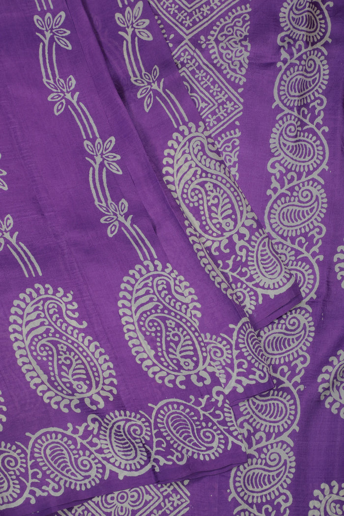 Dark Lavender Handloom Bishnupura Pure Silk Saree