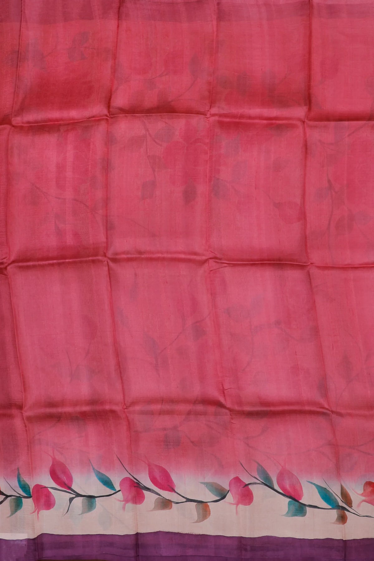 Peach West Bengal Pure Silk Hand Painted Saree