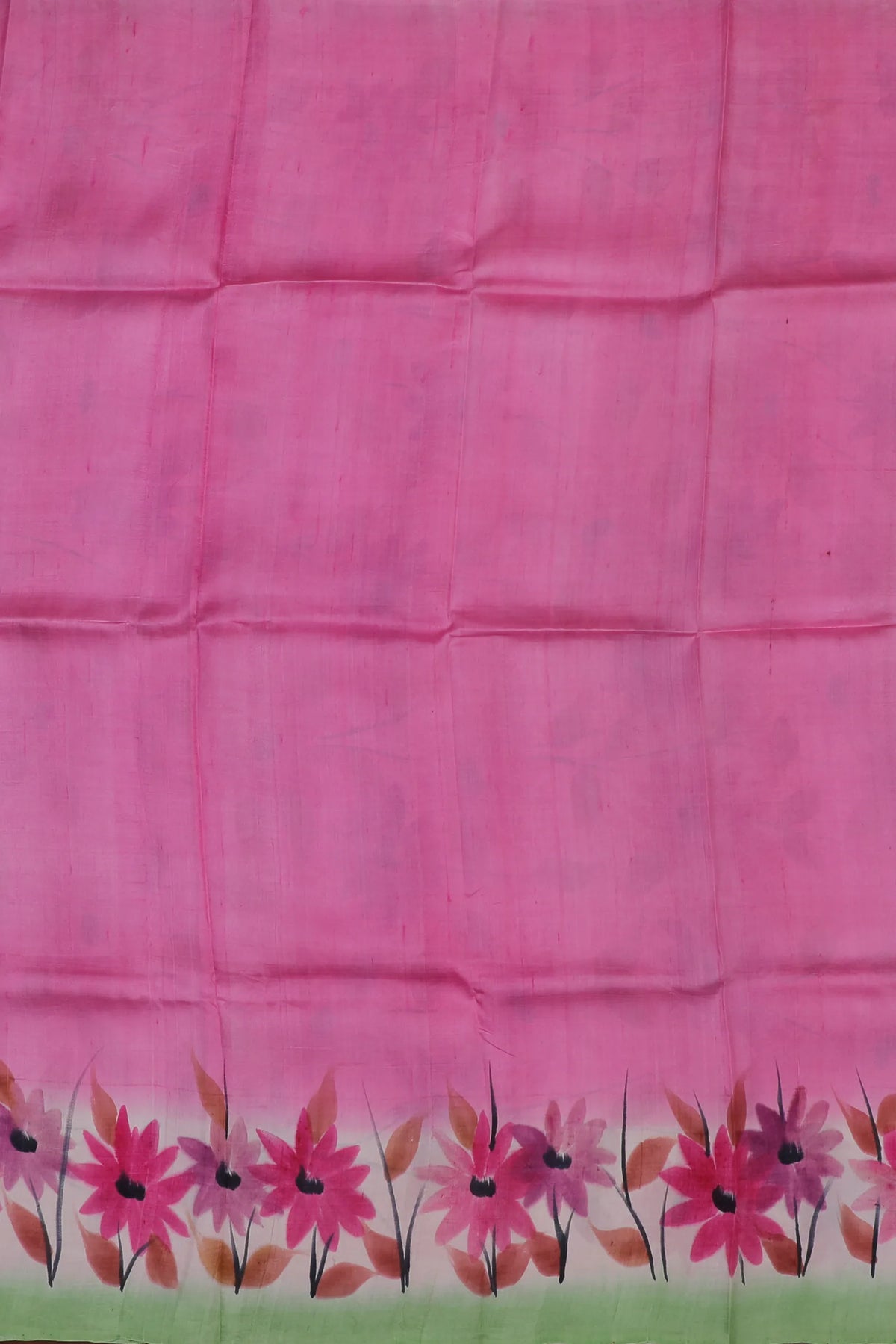 White & Green West Bengal Pure Silk Hand Painted Saree