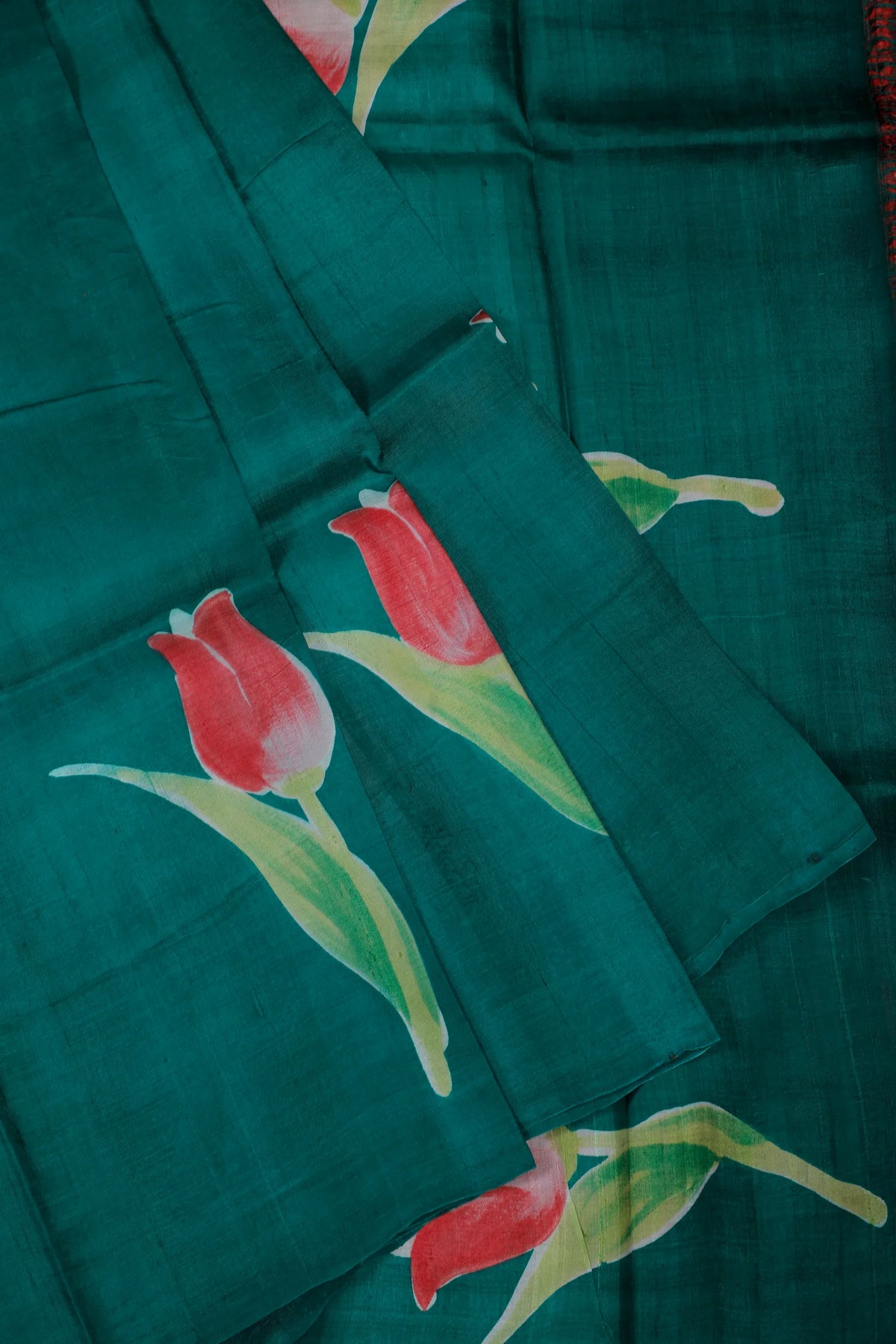Green West Bengal Pure Silk Hand Painted Saree