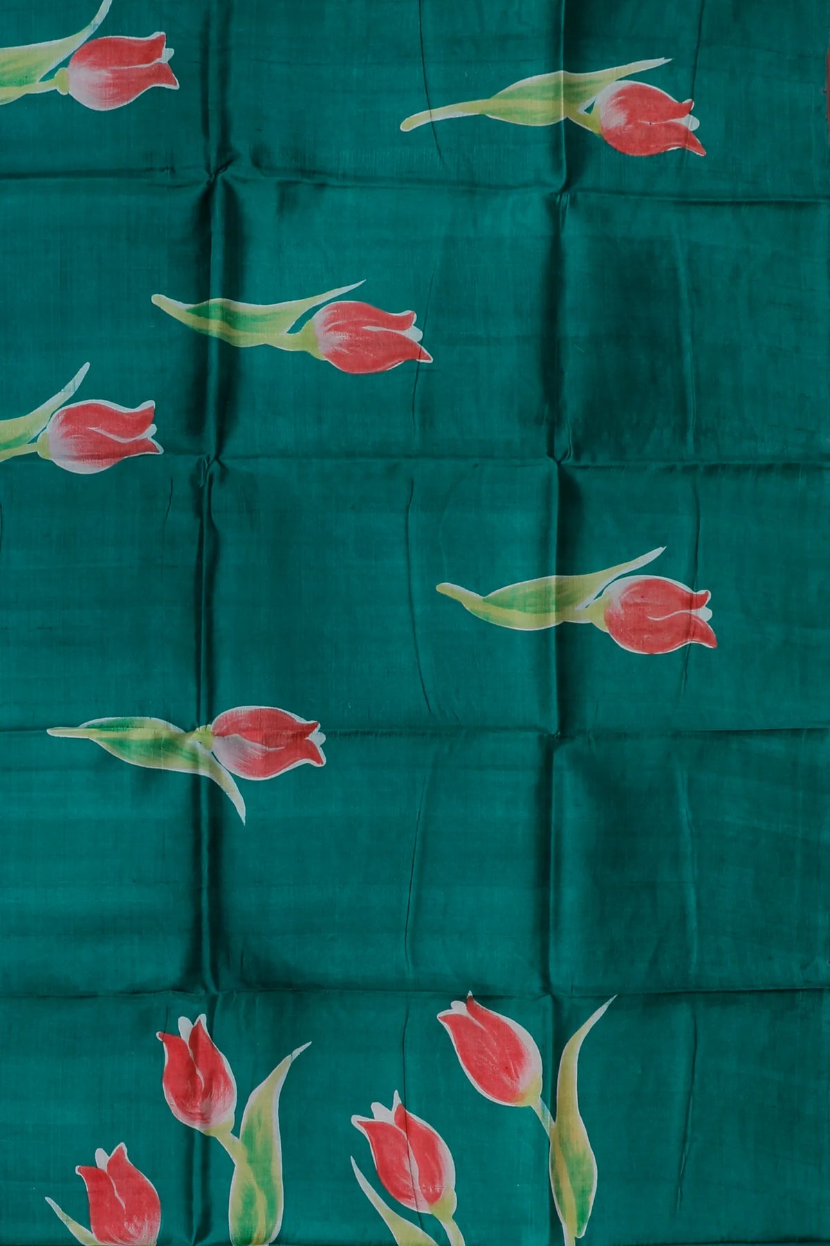 Green West Bengal Pure Silk Hand Painted Saree