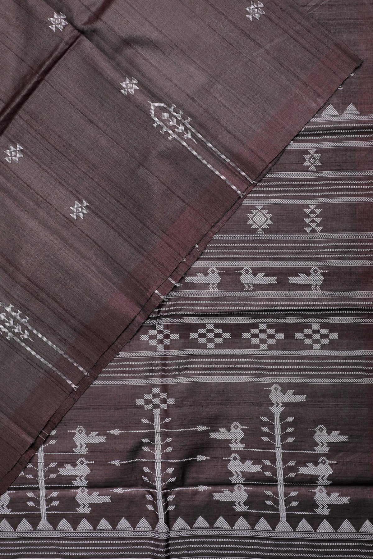Grey Handloom Tussar Silk Saree with Bomkai Pallu