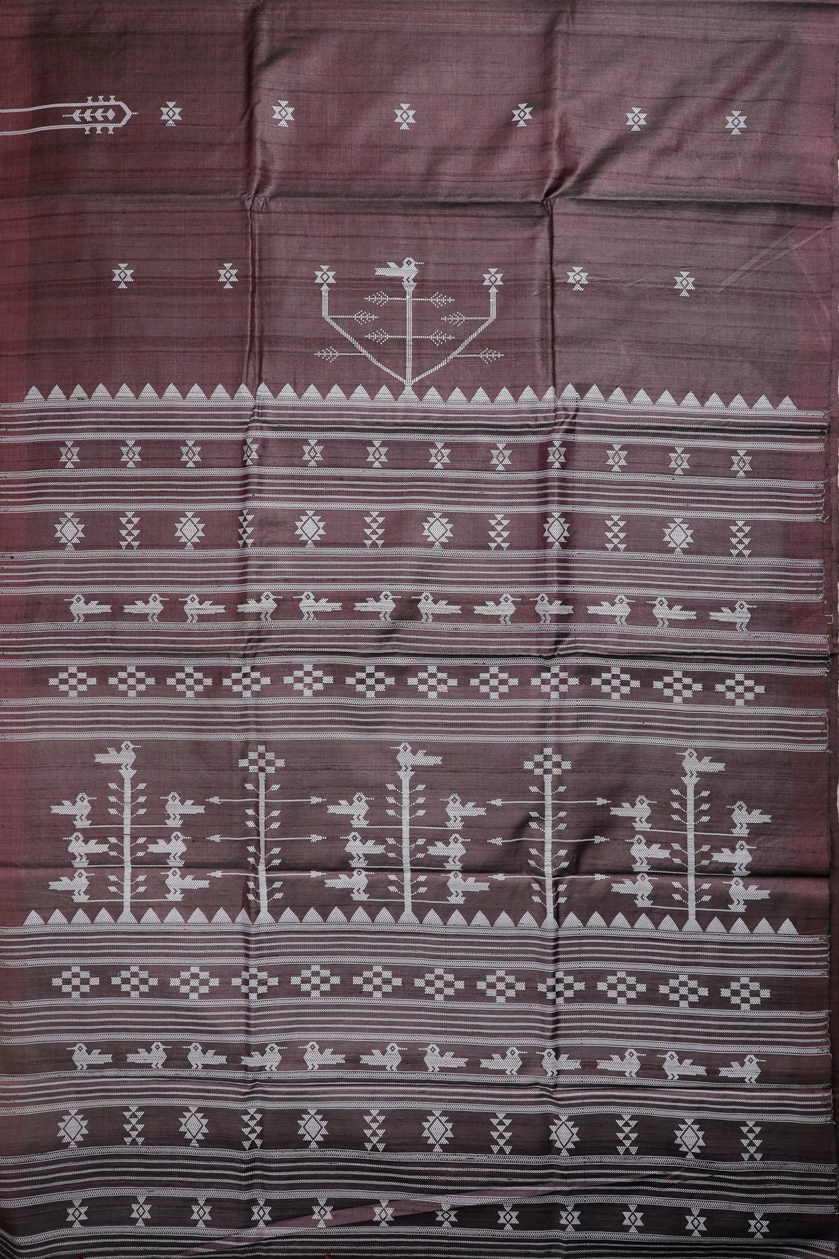 Grey Handloom Tussar Silk Saree with Bomkai Pallu