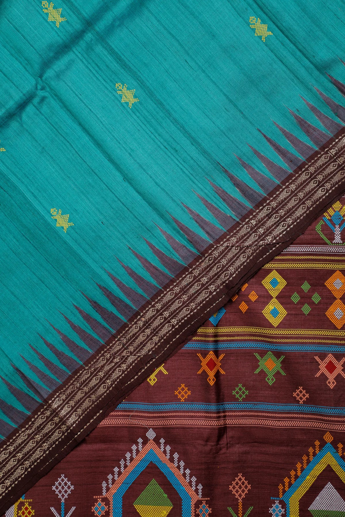 Peacock Green Gobalpur Orissa Tussar Pure Silk Handloom Saree