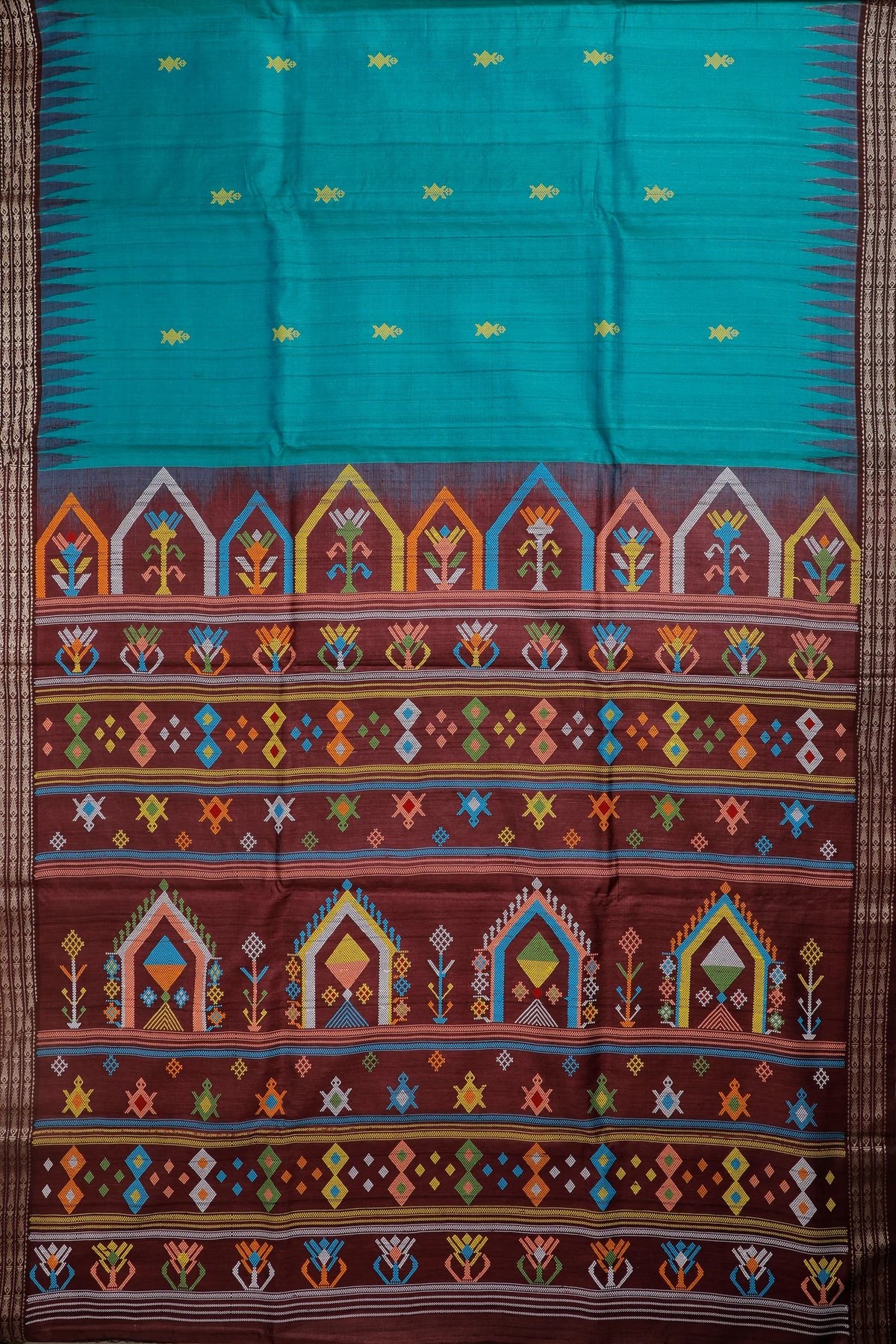 Peacock Green Gobalpur Orissa Tussar Pure Silk Handloom Saree