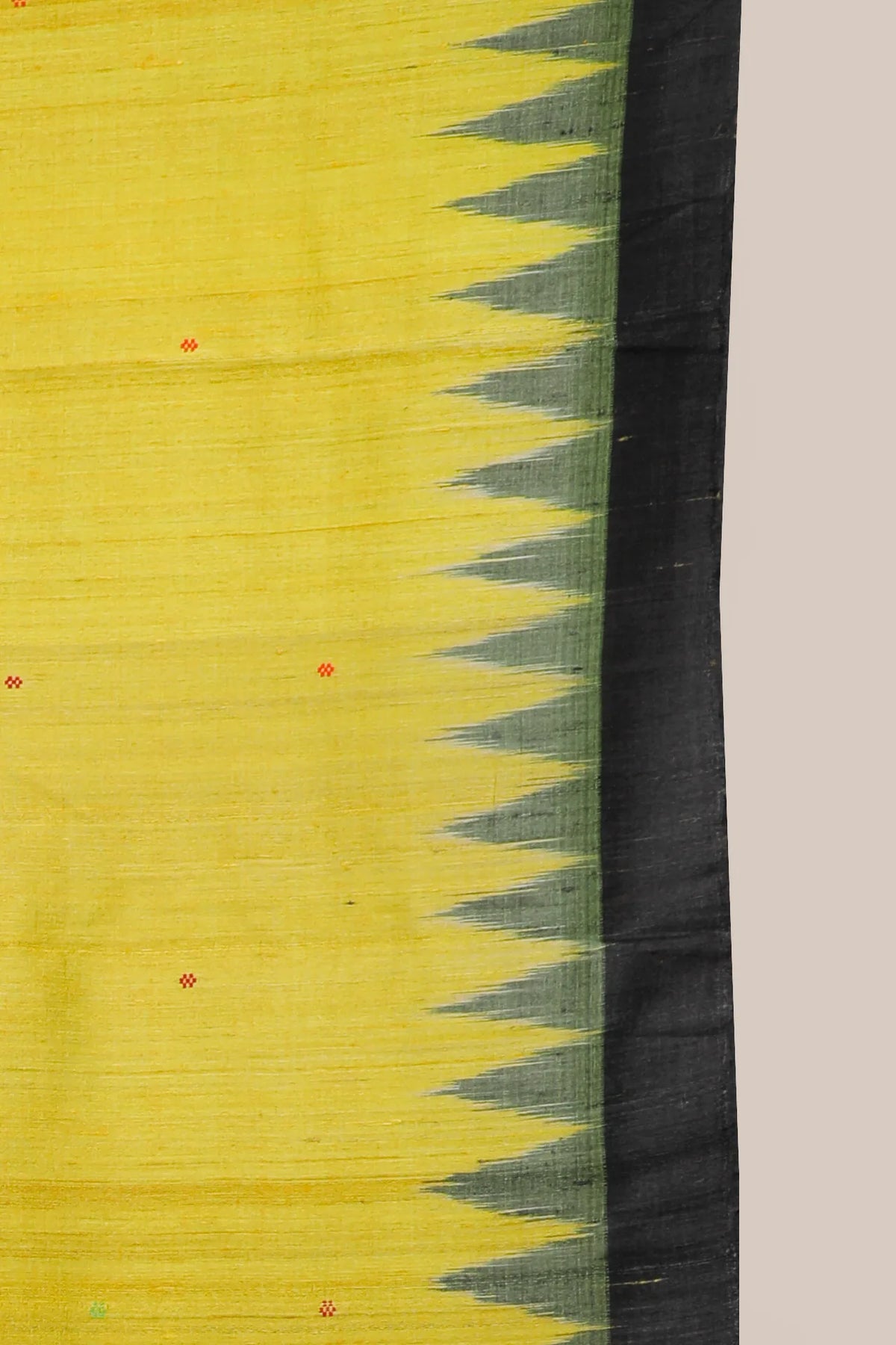 Yellow Handloom Tussar Silk Saree with Black Temple Border