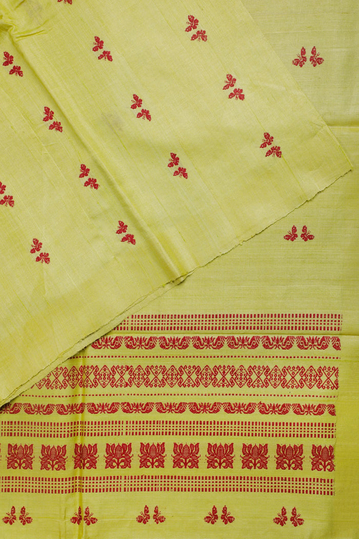 Lime Green Handloom Tussar Silk Saree - detail 1
