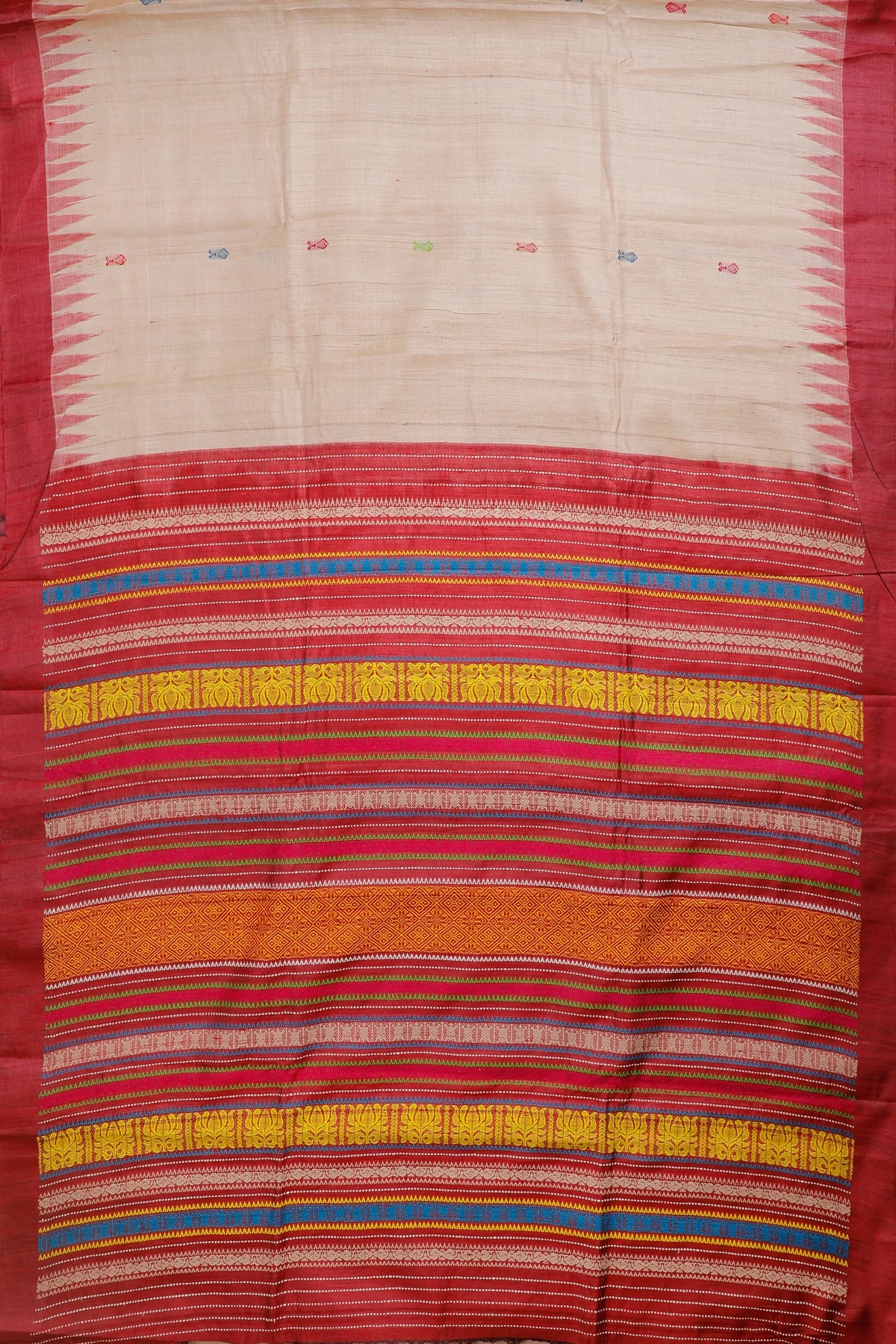 Off-White Handloom Tussar Silk Saree