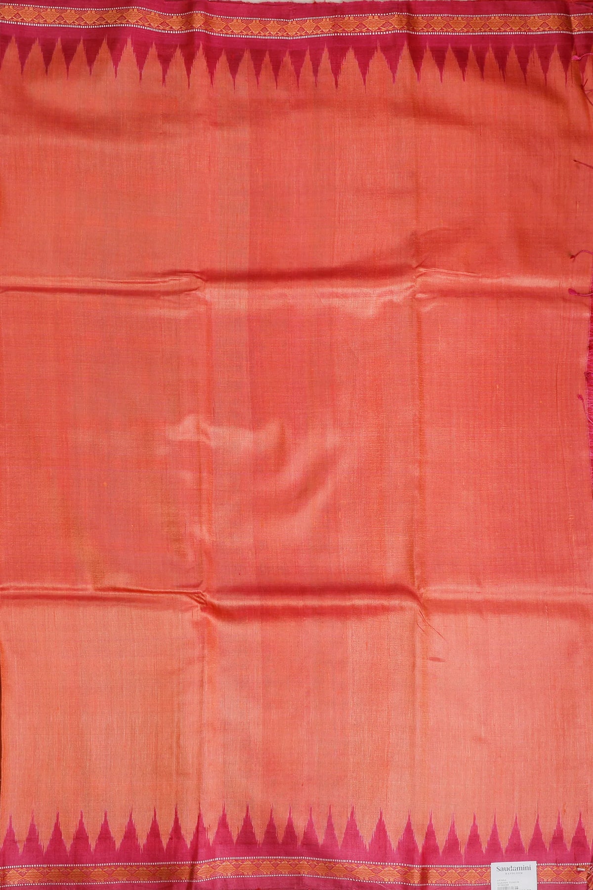 Onion Pink Handloom Tussar Silk Orissa Garden Saree with Raani Pink Temple Border