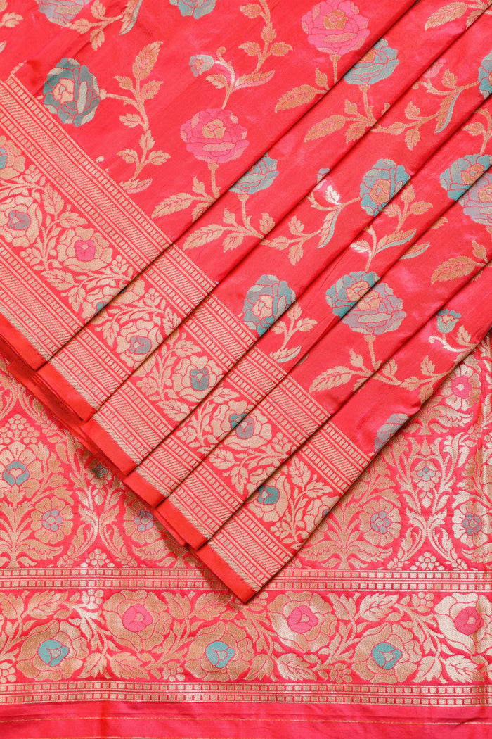 Hot Pink Handloom Benarasi Katan Silk Saree