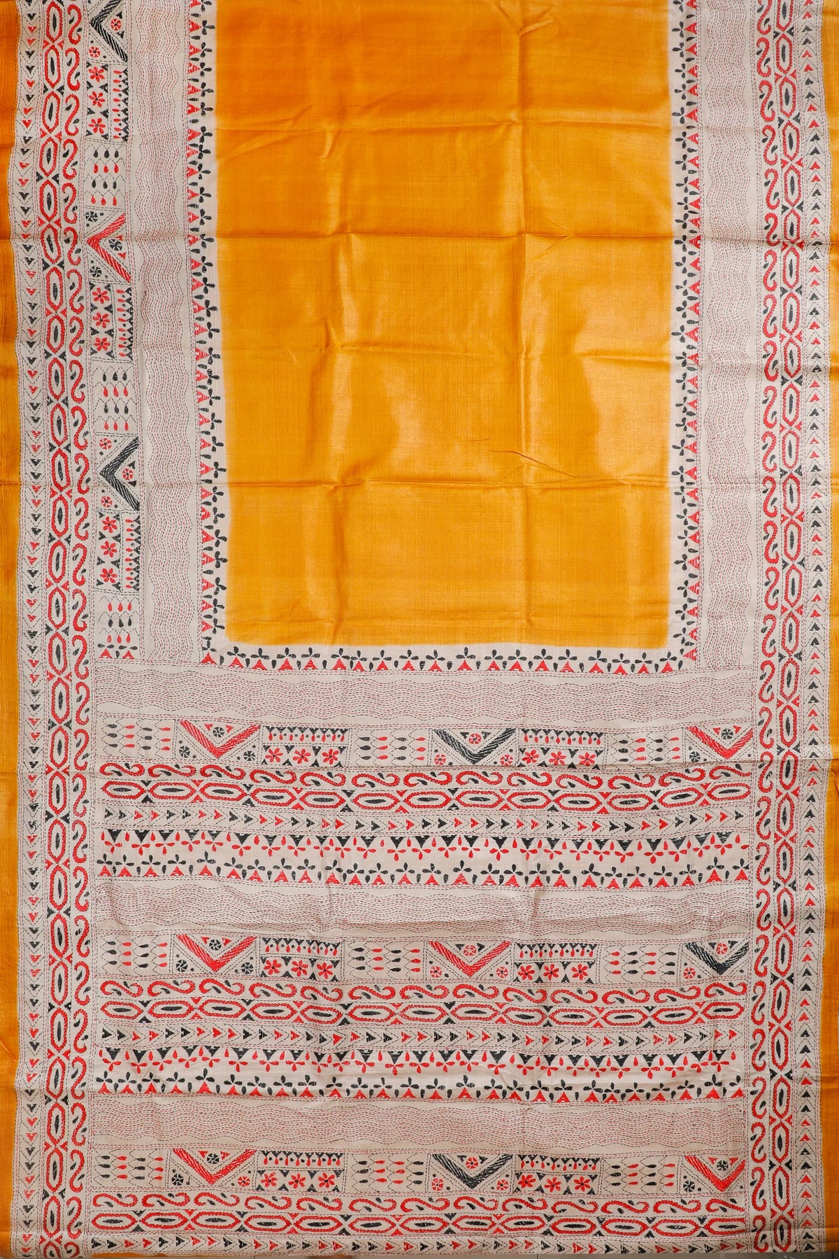 Fresh Yellow Handloom Pure Silk Katha Work Saree