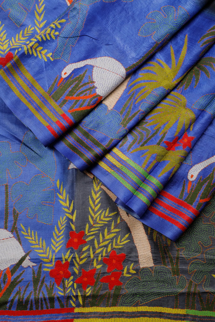 Multicoloured Handloom Pure Silk Katha Work Saree