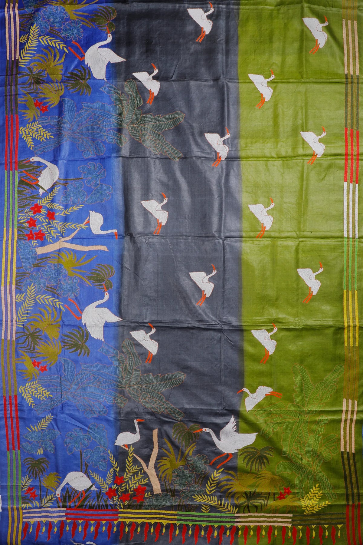 Multicoloured Handloom Pure Silk Katha Work Saree