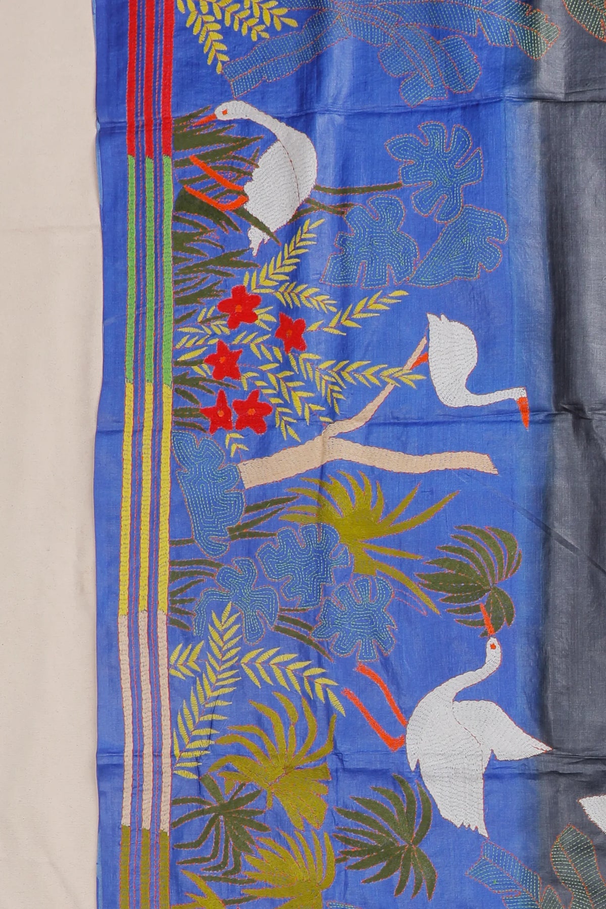 Multicoloured Handloom Pure Silk Katha Work Saree
