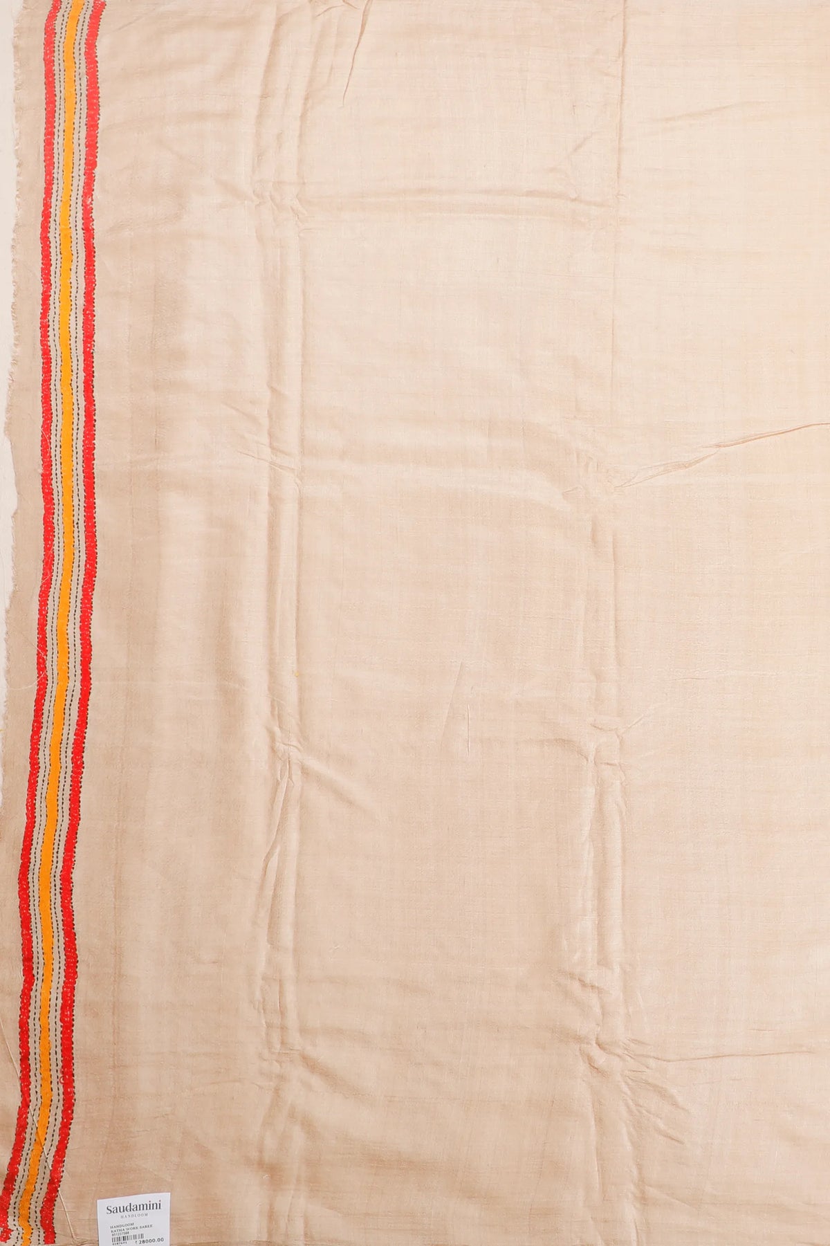 Off-White Pure Silk Handloom Katha Work Saree