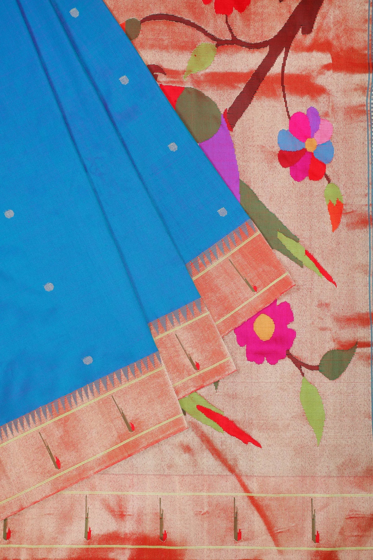 Peacock Blue Handloom Pure Silk Muniya Paithani Saree