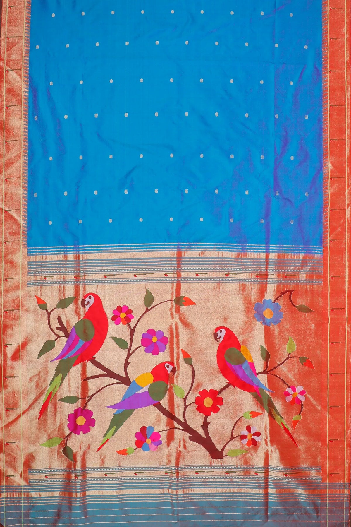 Peacock Blue Handloom Pure Silk Muniya Paithani Saree
