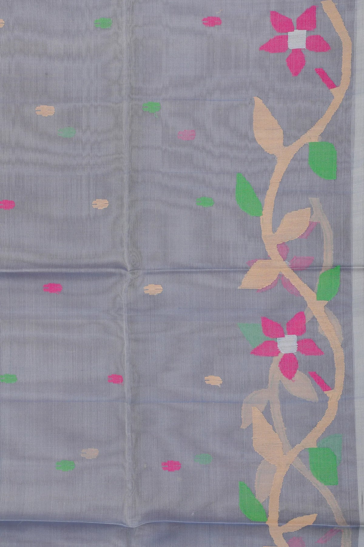 Grey Handloom Muslin Jamdani Saree