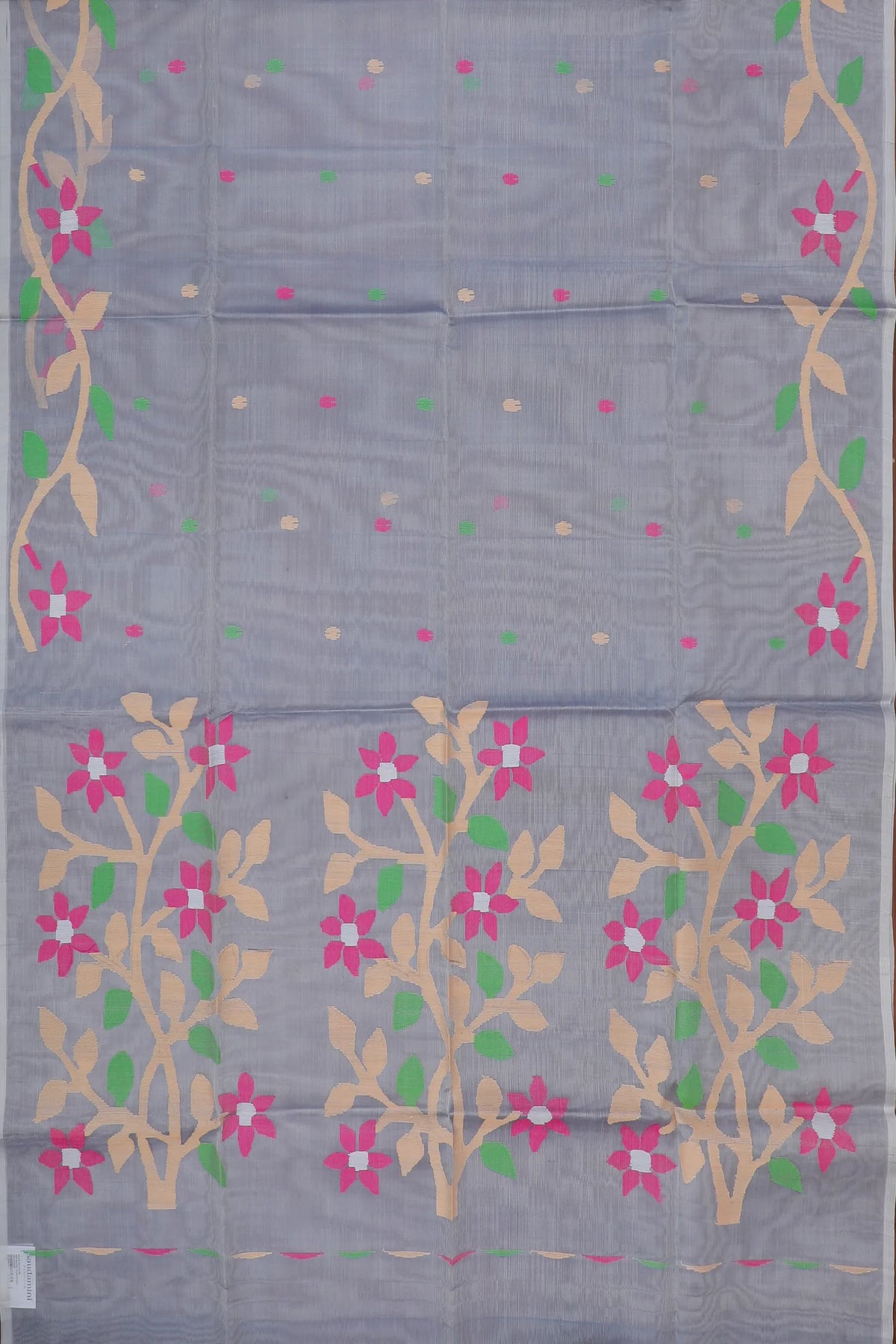 Grey Handloom Muslin Jamdani Saree