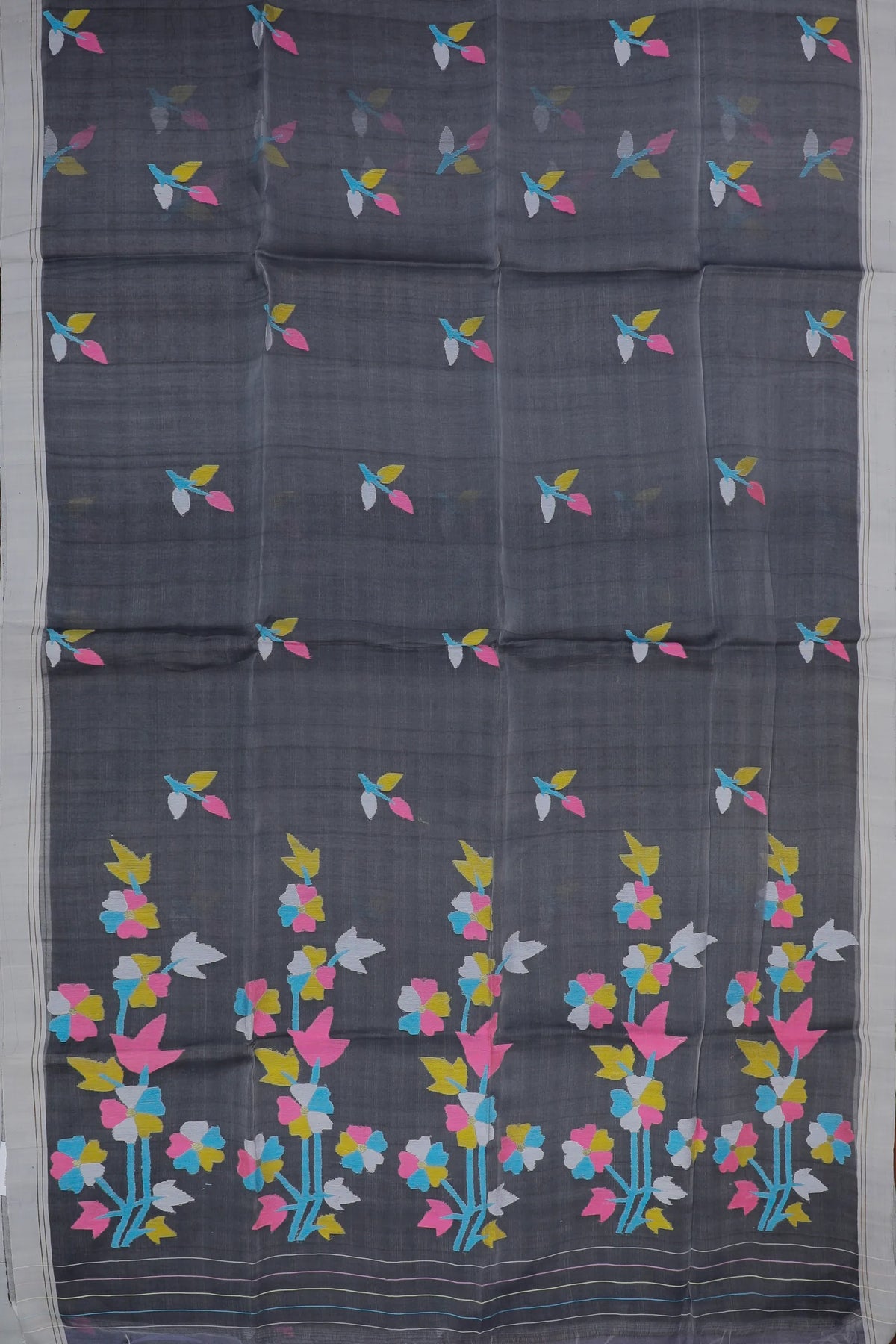 Grey Handloom Muslin Jamdani Saree