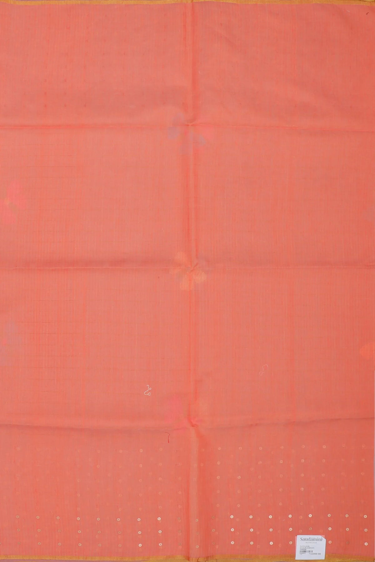 Peach Pink Handloom Muslin Jamdani Saree with Golden Sequins