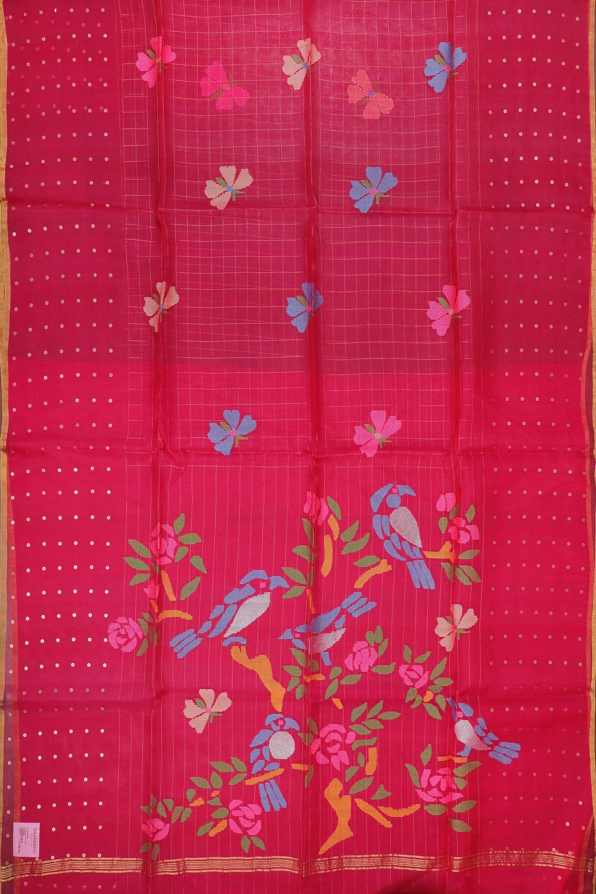 Raani Pink Handloom Muslin Jamdani Saree