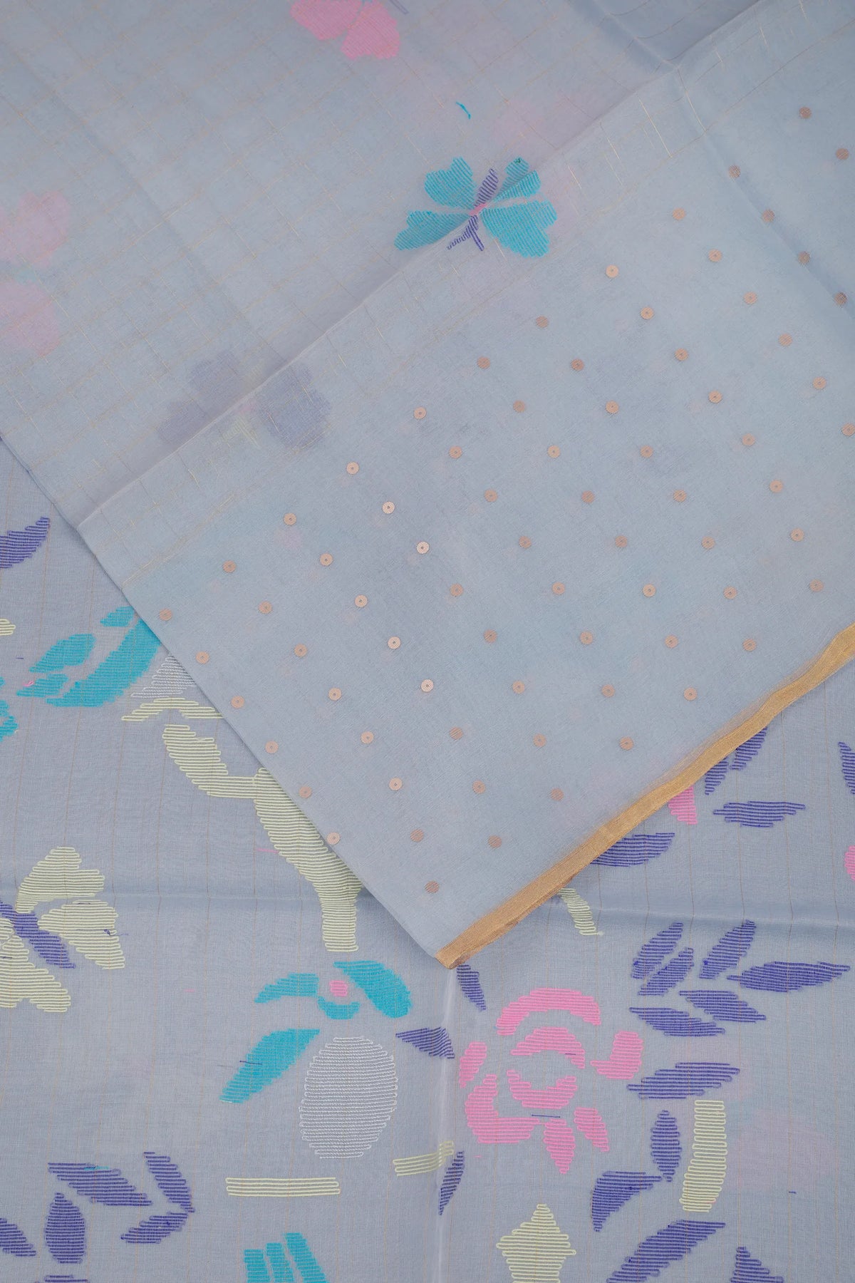 Pastel Blue Handloom Muslin Jamdani Saree