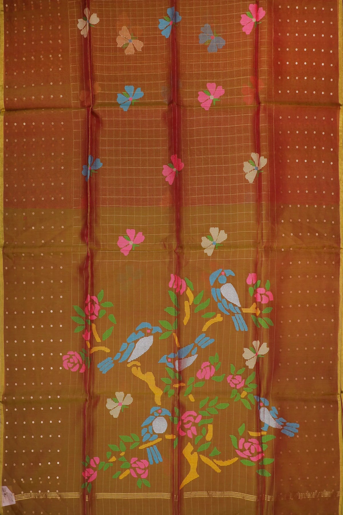 Olive Green Handloom Muslin Jamdani Saree