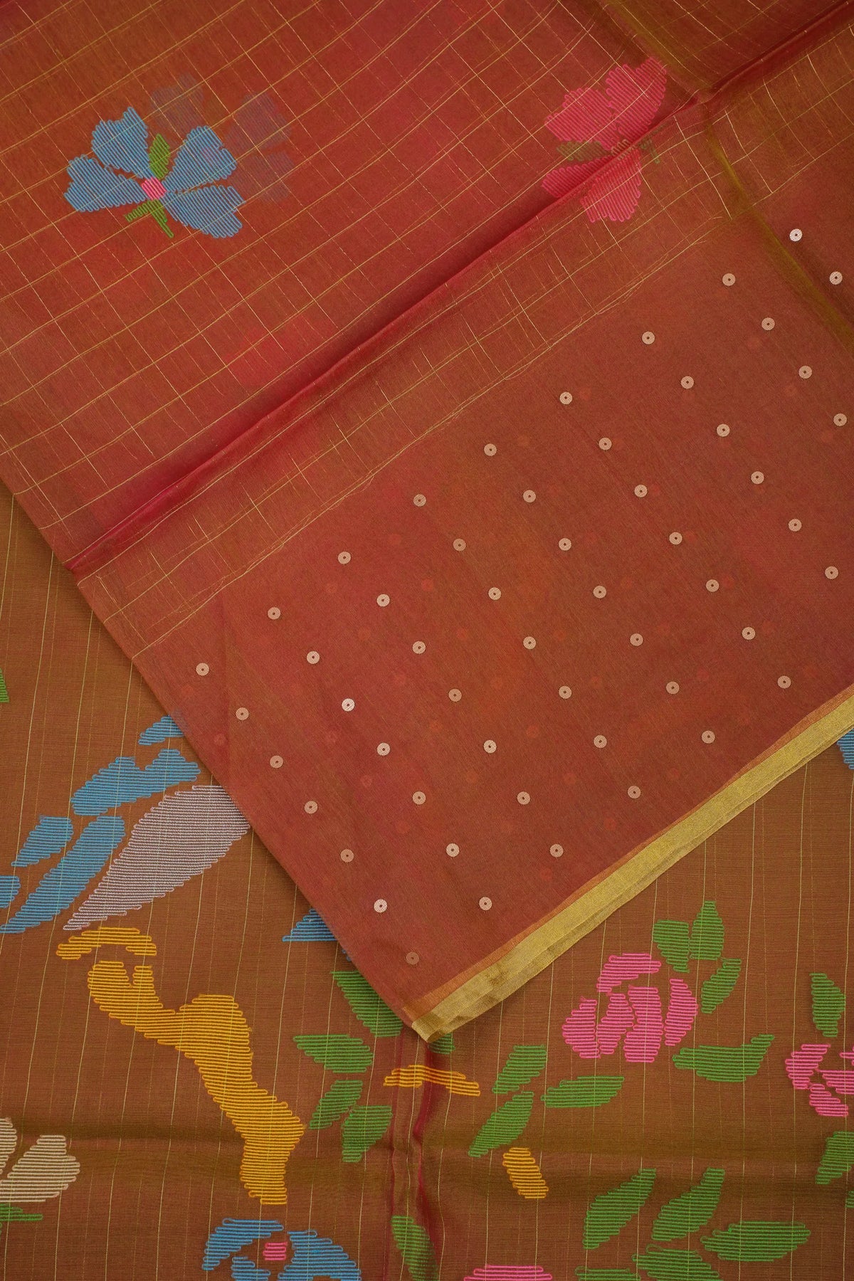 Olive Green Handloom Muslin Jamdani Saree