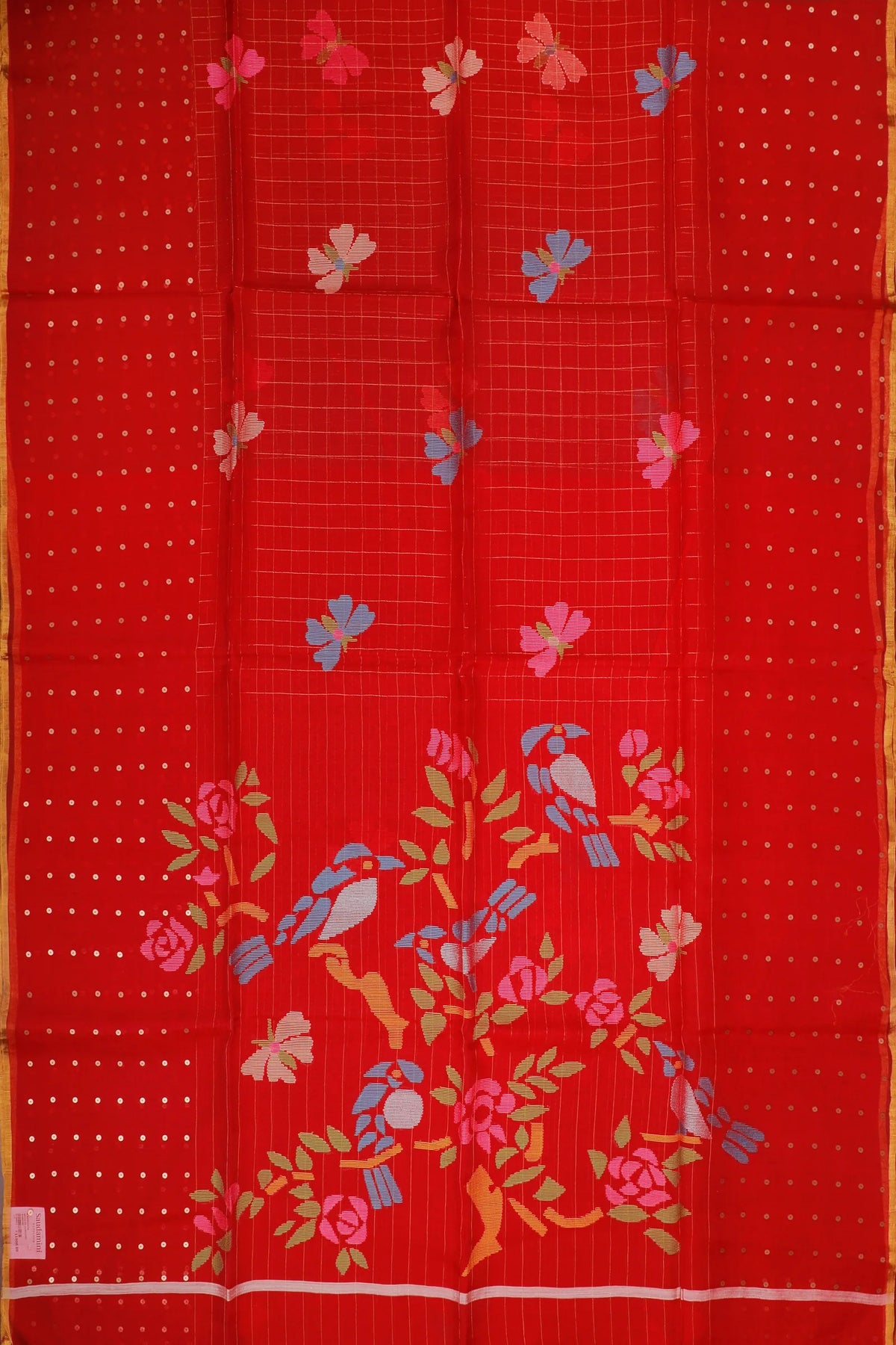 Red Handloom Muslin Jamdani Saree