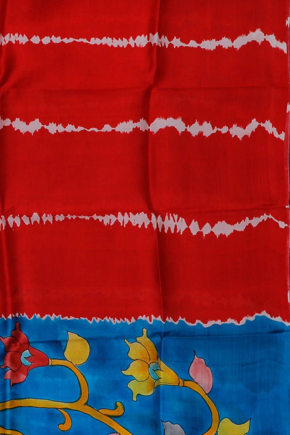 Red Handloom Tussar Handpainted Pure Silk Saree with Kalamkari