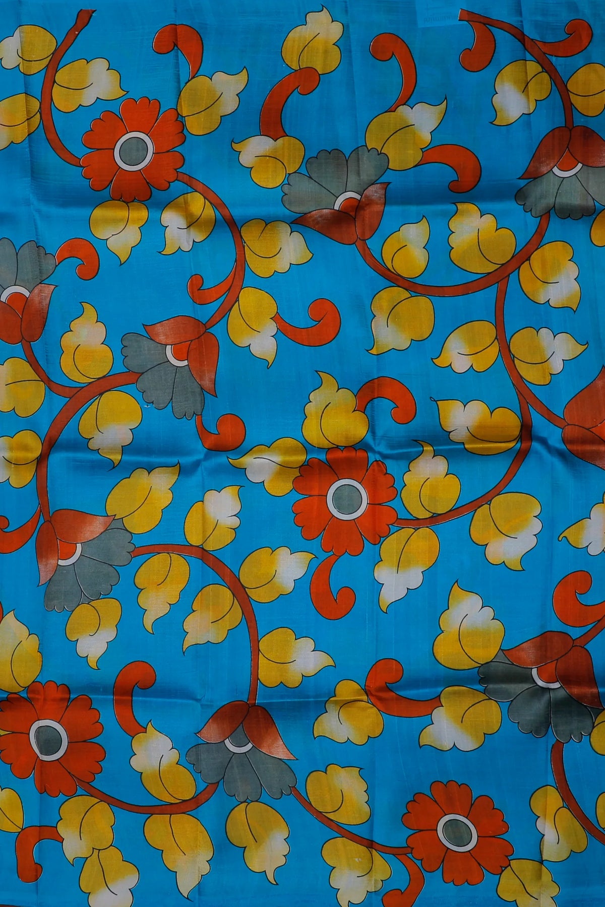 Red Handloom Tussar Handpainted Pure Silk Saree with Kalamkari