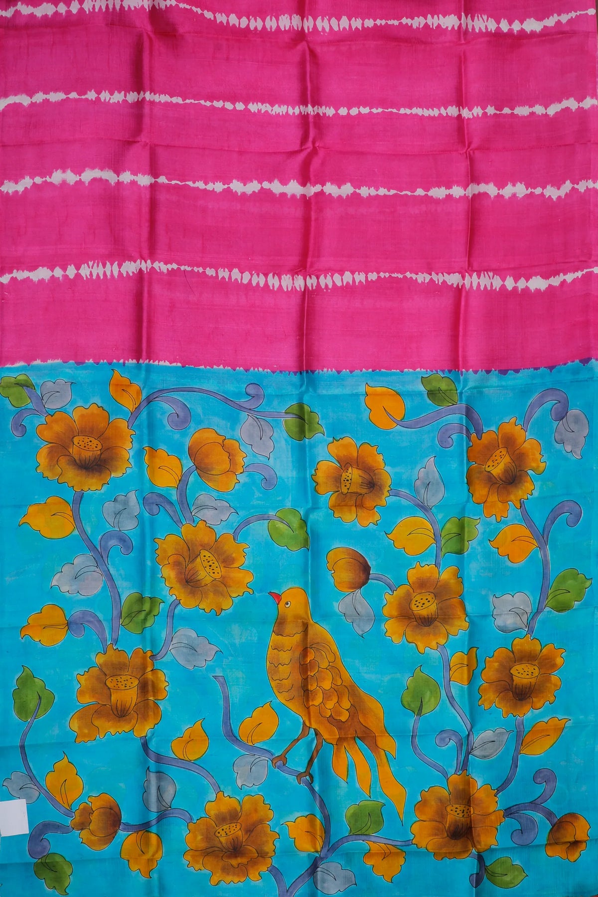 Pink Handloom Tussar Handpainted Pure Silk Saree with Kalamkari