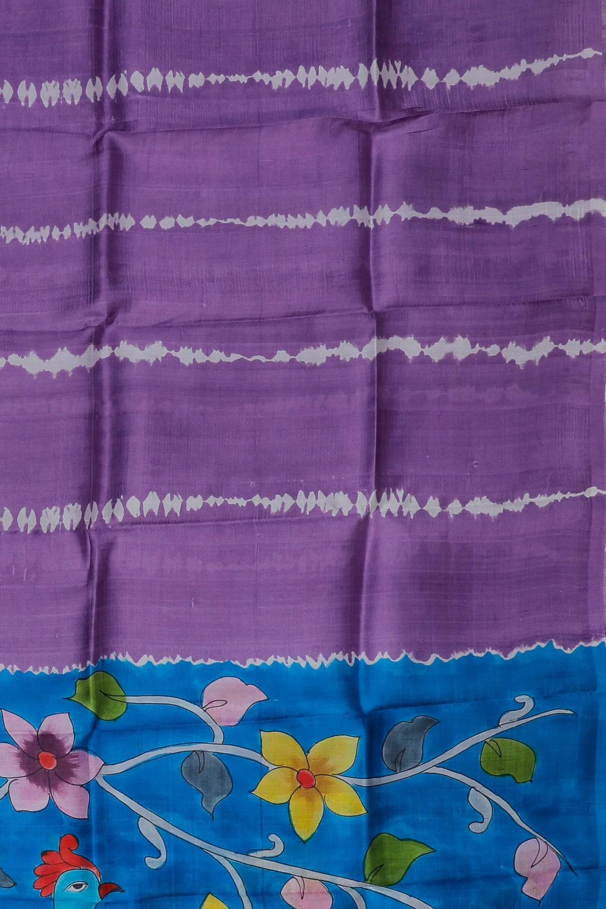 Lavender Handloom Tussar Handpainted Pure Silk Saree with Kalamkari