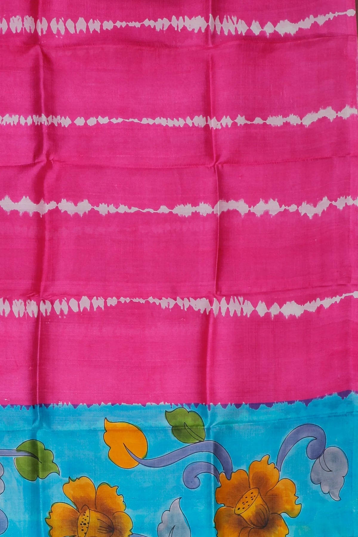 Pink Handloom Tussar Handpainted Pure Silk Saree with Kalamkari